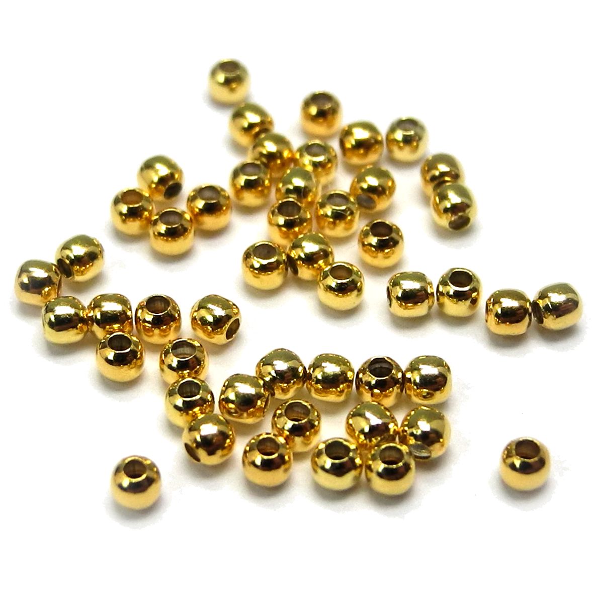 Crimp beads, gold-plated sterling silver, 2x1mm, 10pcs.