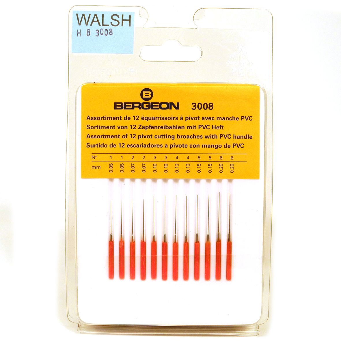 Broach Set Pivot Ø0.05mm - Ø0.20mm Bergeon 3008 - HB3008