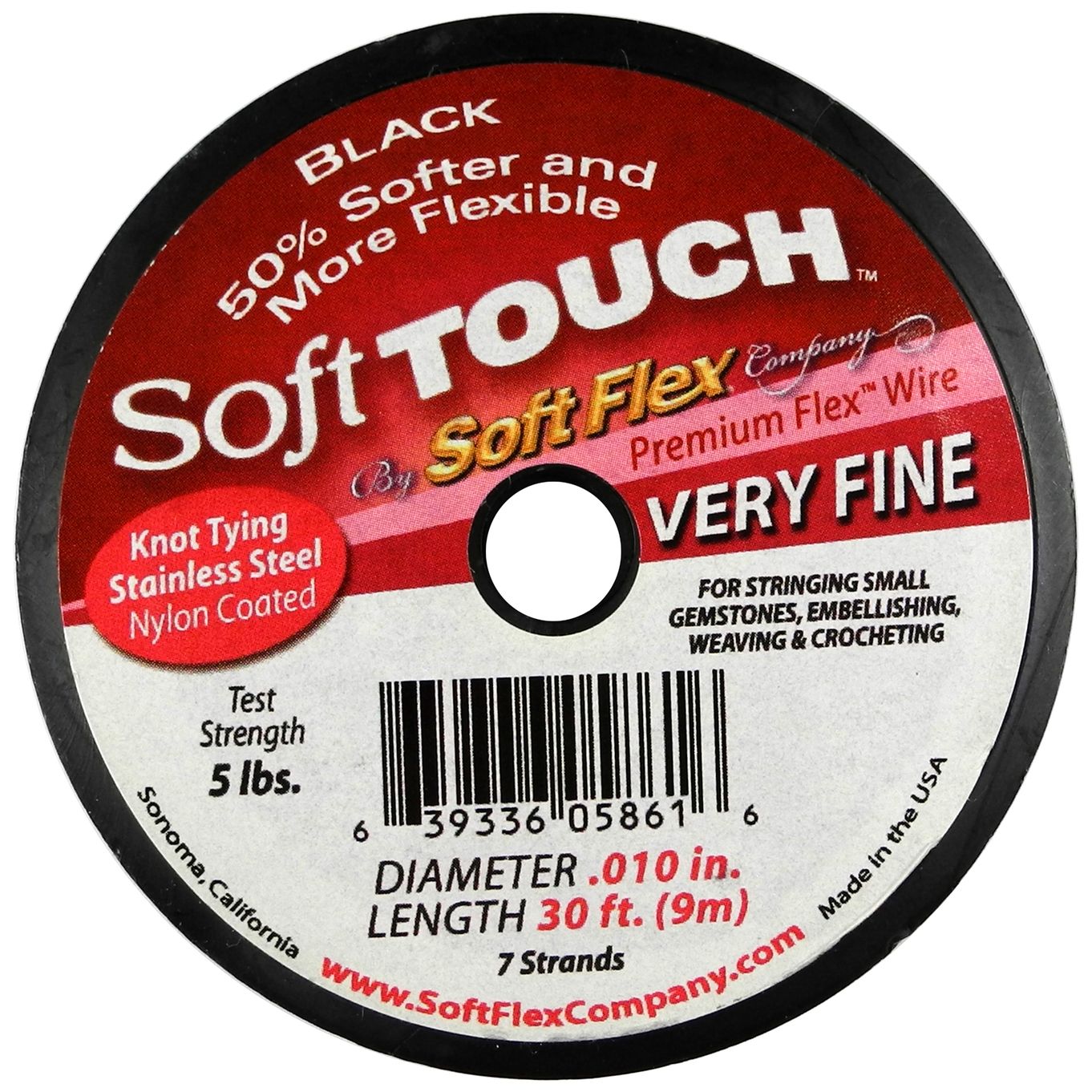 Soft Touch Wire, Black .010 Very Fine,30ft, 7 strand, 0.25mm - FT350BL