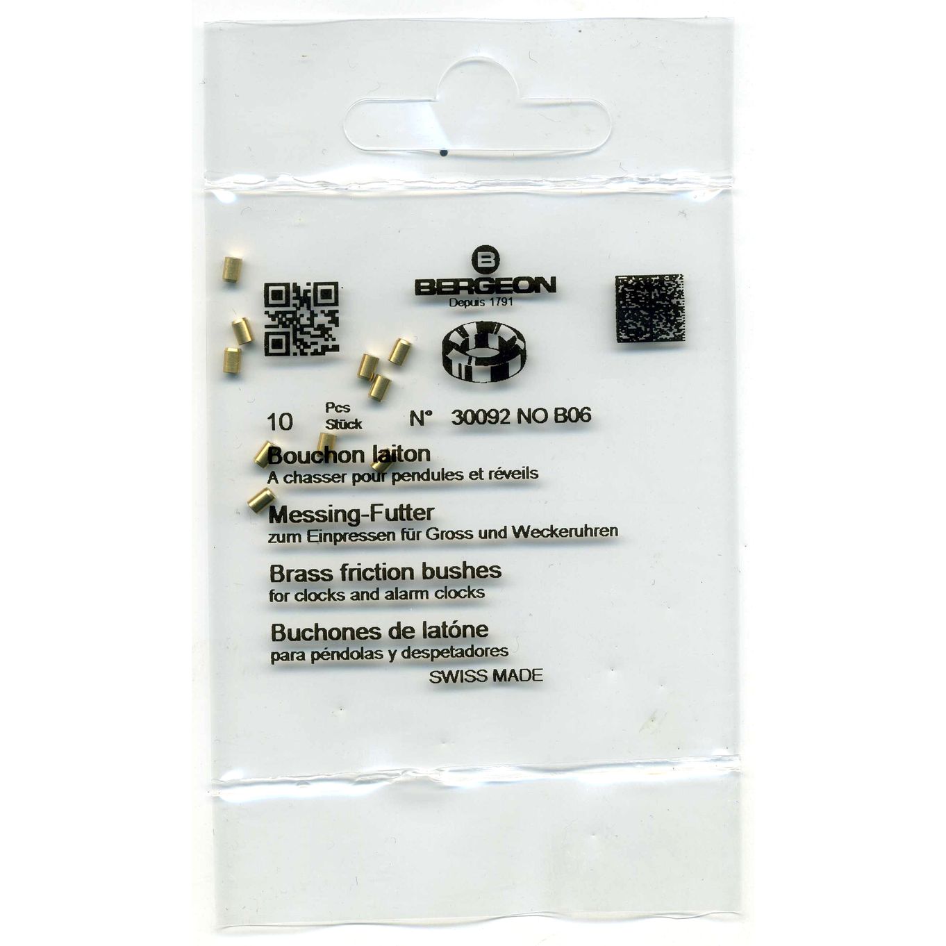 Brass Clock Bushes B06 0.70mm x 3.00mm x 2.00mm Bergeon 30092 - CB156