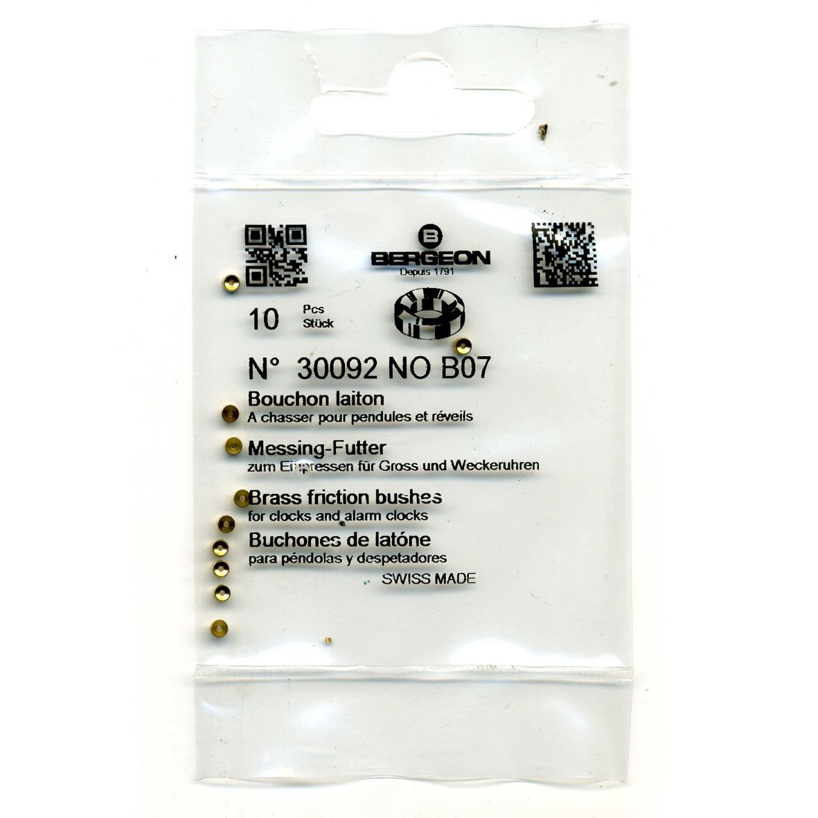 Brass Clock Bushes B07 0.80mm x 1.50mm x 2.50mm Bergeon 30092 - CB157