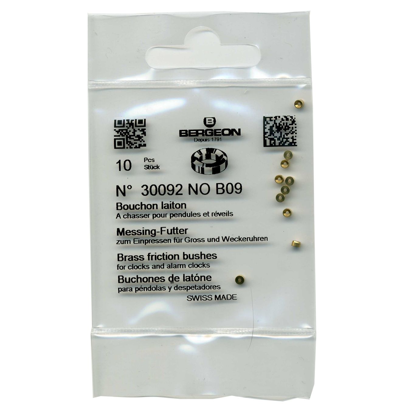 Brass Clock Bushes B09 0.90mm x 1.50mm x 2.50mm Bergeon 30092 - CB159