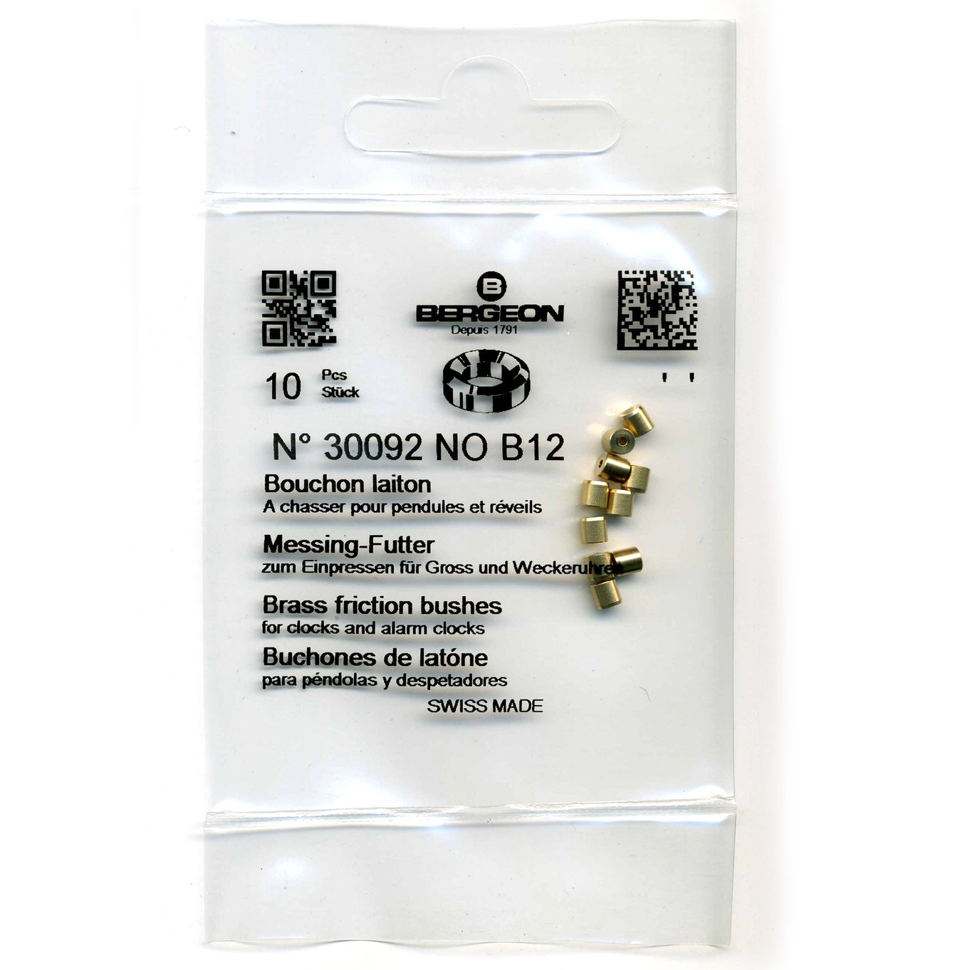 Brass Clock Bushes B12 1.00mm x 3.00mm x 3.00mm Bergeon 30092 - CB1512