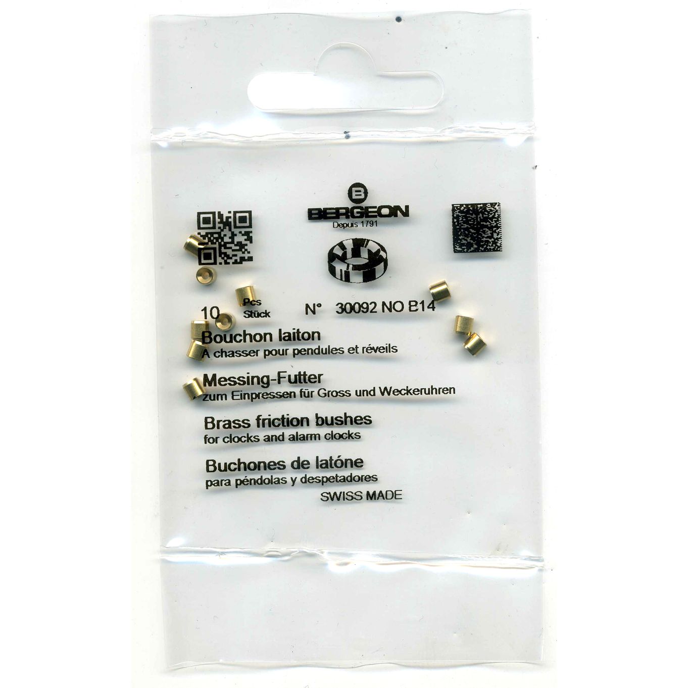 Brass Clock Bushes B14 1.25mm x 3.00mm x 3.00mm Bergeon 30092 - CB1514