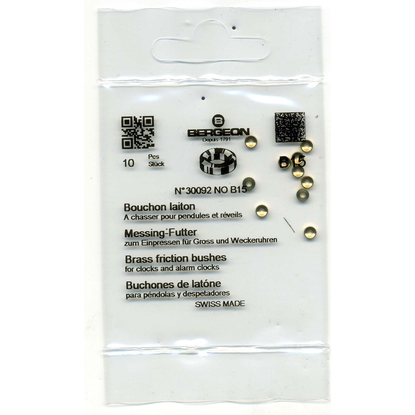 Brass Clock Bushes B15 1.50mm x 1.50mm x 3.50mm Bergeon 30092 - CB1515