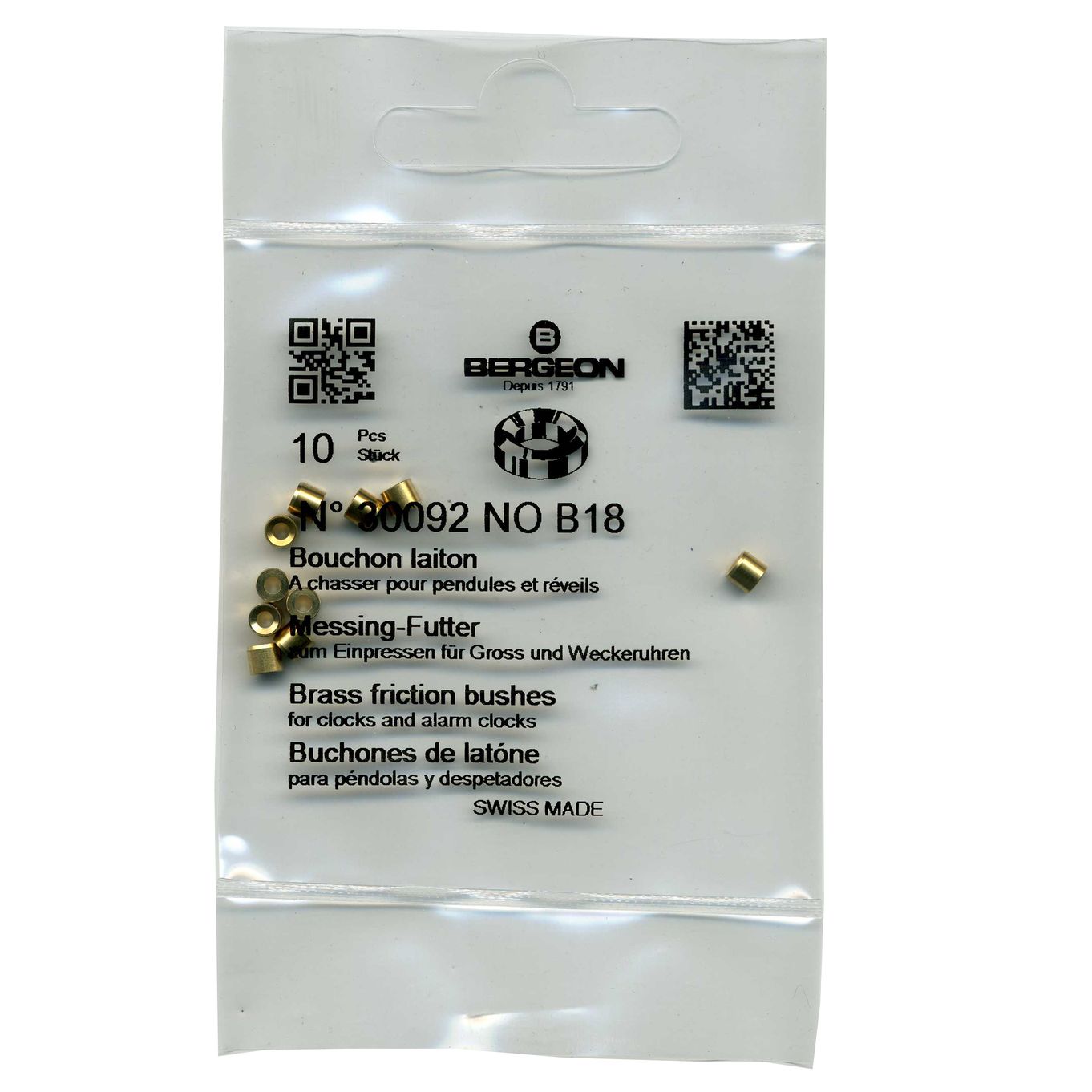 Brass Clock Bushes B18 1.75mm x 3.00mm x 3.50mm Bergeon 30092 - CB1518