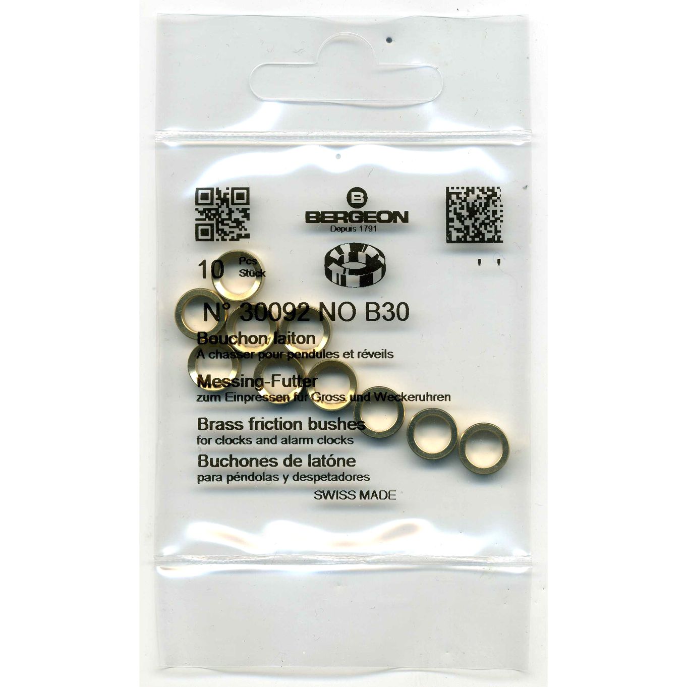 Brass Clock Bushes B30 6.00mm x 3.00mm x 8.50mm Bergeon 30092 - CB1530