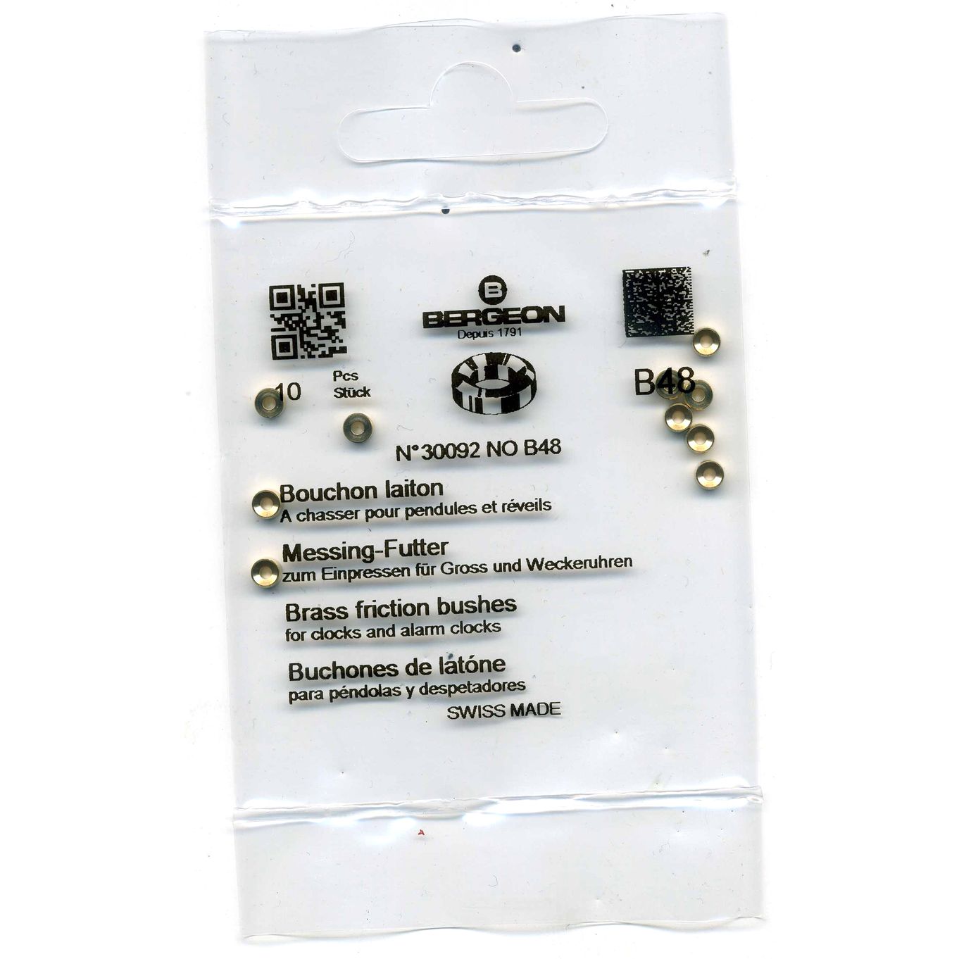 Brass Clock Bushes B48 1.50mm x 2.00mm x 3.50mm Bergeon 30092 - CB1548