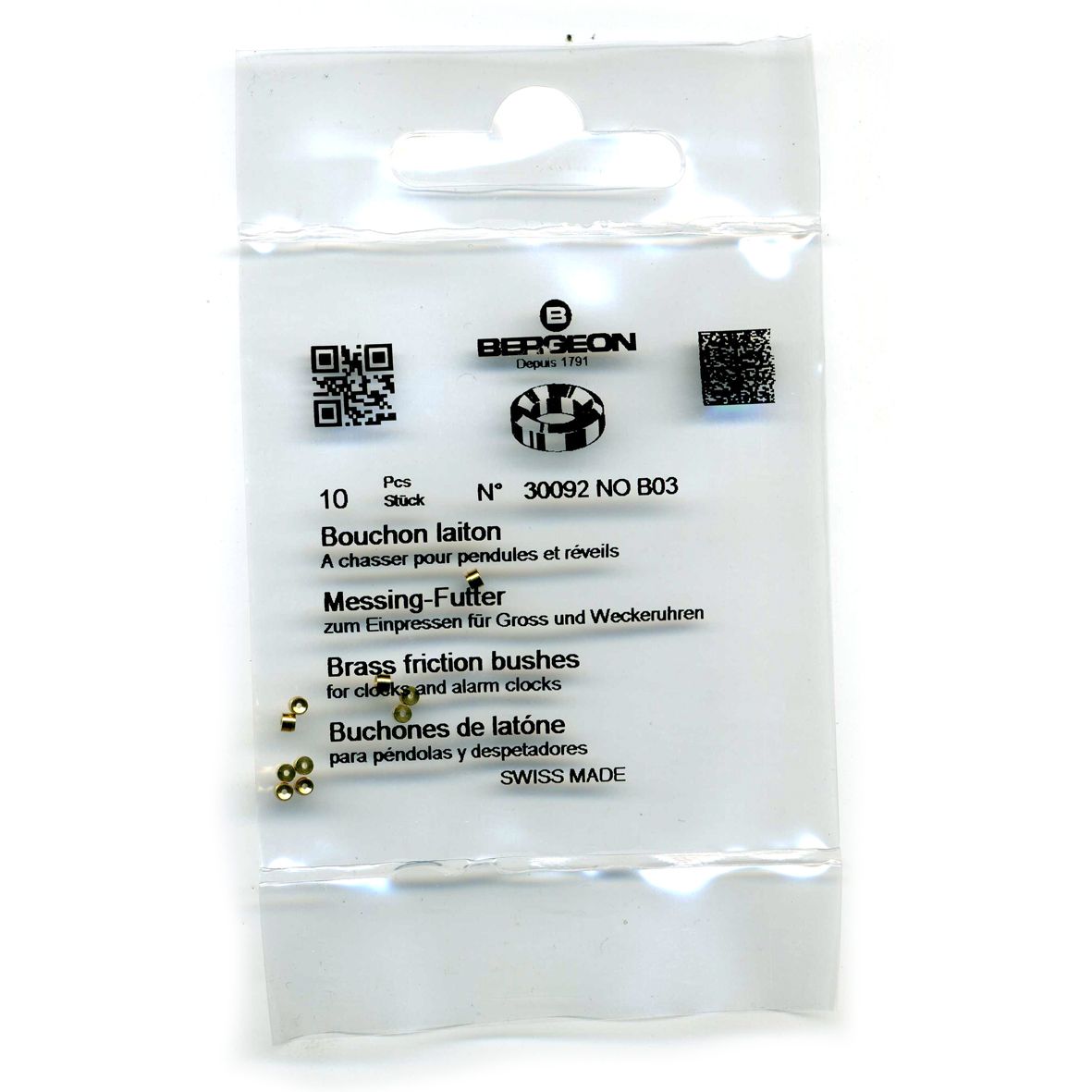 Brass Clock Bushes B03 0.60mm x 1.50mm x 2.00mm Bergeon 30092 - CB153