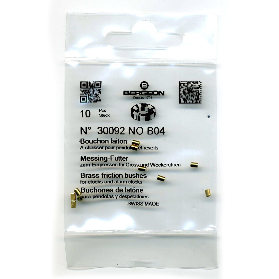 Brass Clock Bushes B04 0.60mm x 3.00mm x 2.00mm Bergeon 30092 - CB154