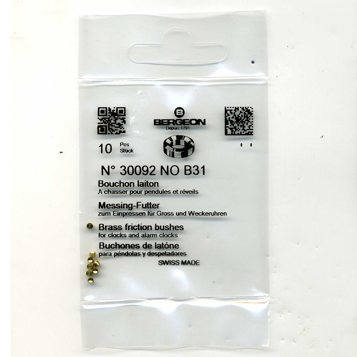 Brass Clock Bushes B31 0.30mm x 1.50mm x 2.00mm Bergeon 30092 - CB1531