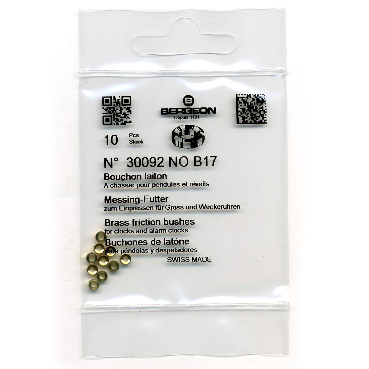 Brass Clock Bushes B17 1.75mm x 1.50mm x 3.50mm Bergeon 30092 - CB1517