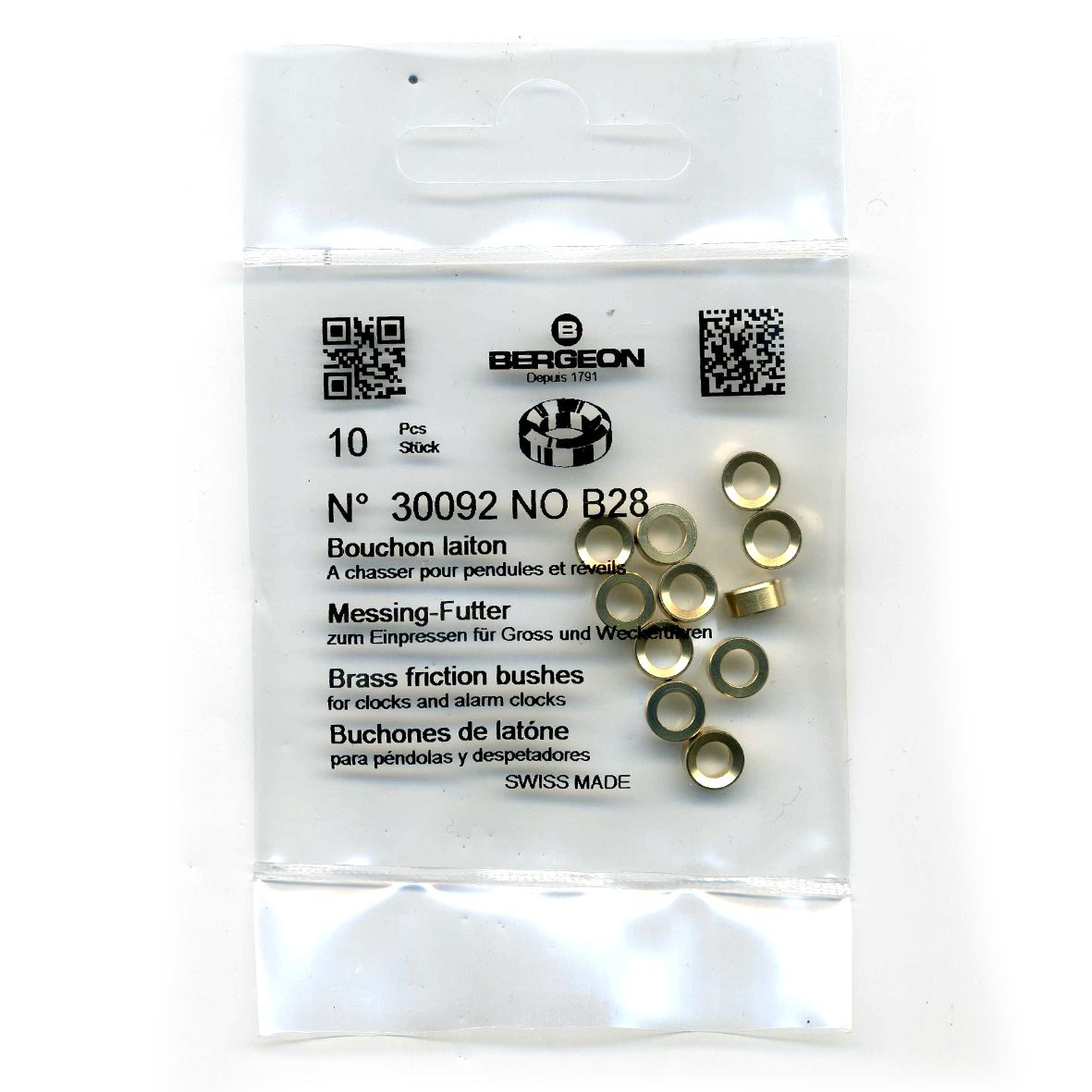 Brass Clock Bushes B28 4.00mm x 3.00mm x 6.50mm Bergeon 30092 - CB1528