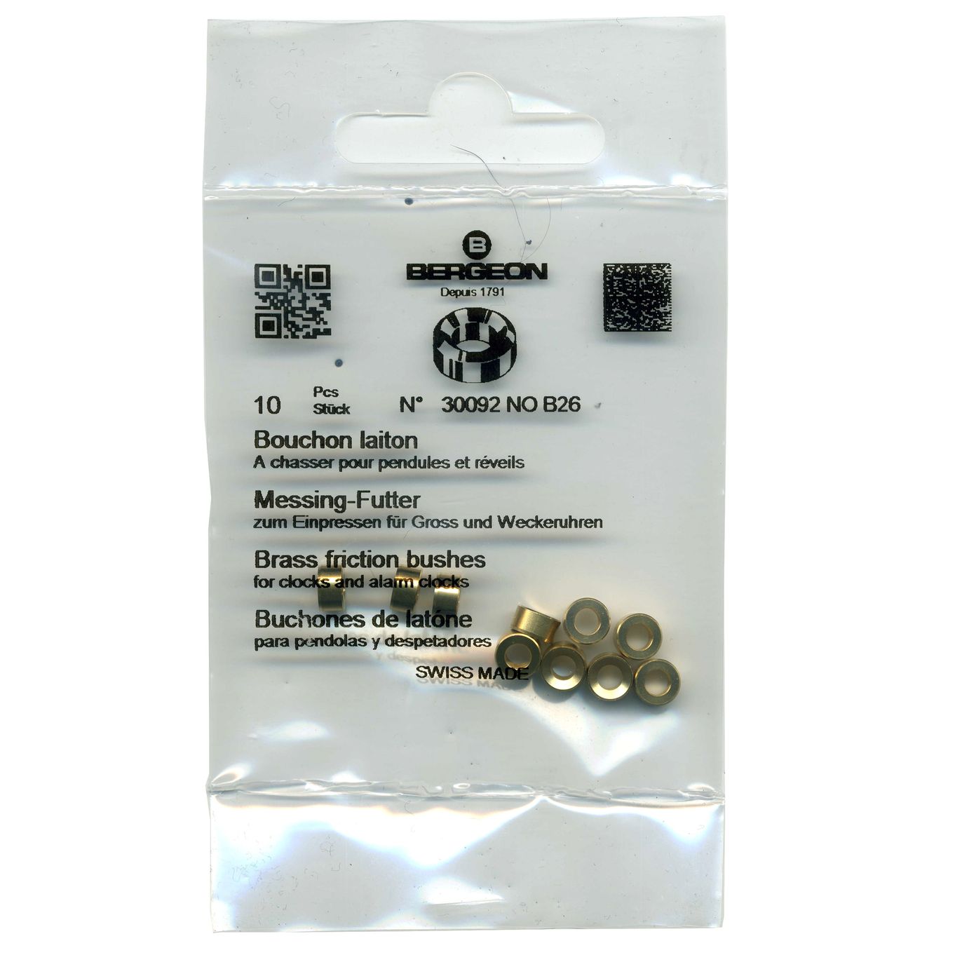 Brass Clock Bushes B26 3.00mm x 3.00mm x 5.50mm Bergeon 30092 - CB1526