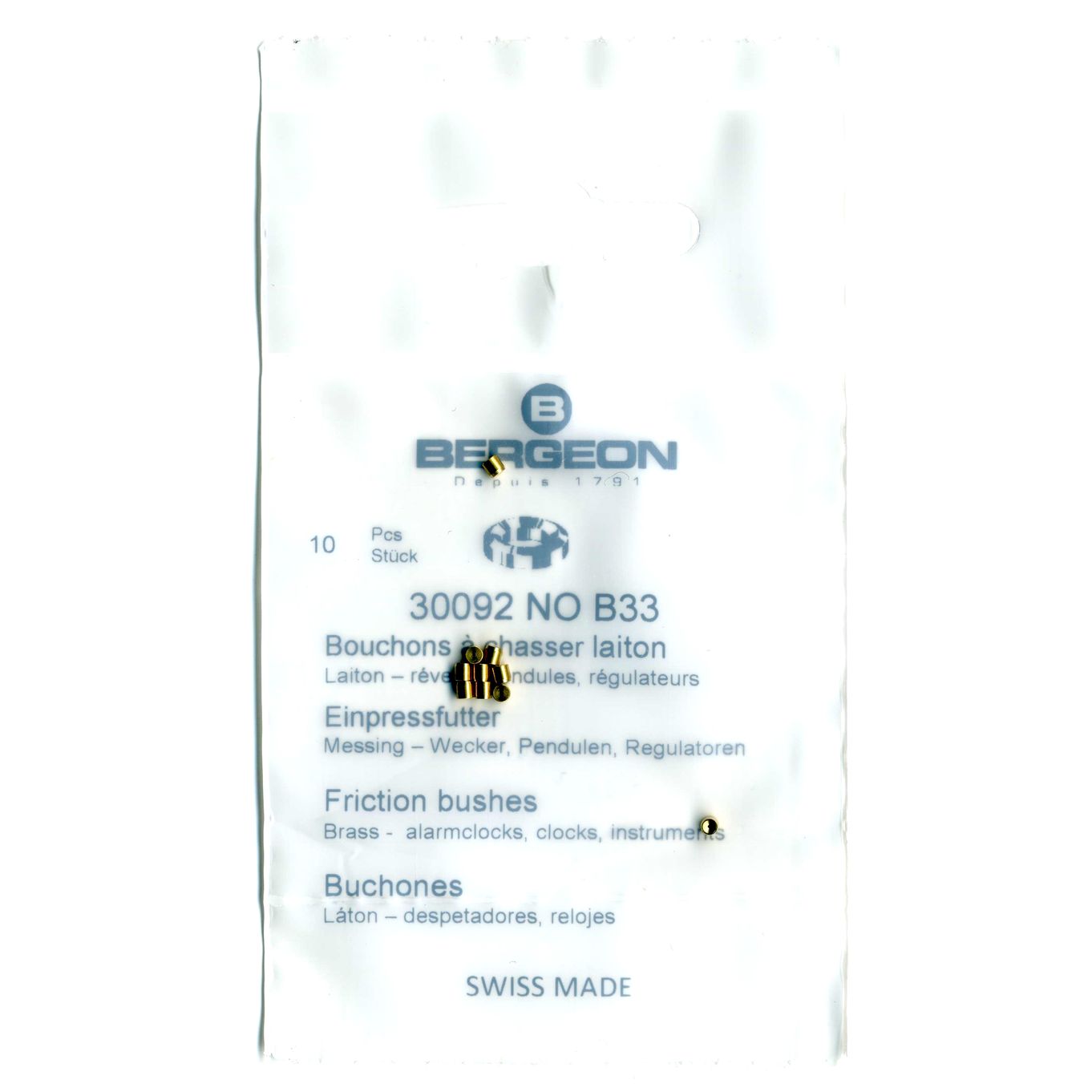 Brass Clock Bushes B33 0.40mm x 2.00mm x 2.00mm Bergeon 30092 - CB1533