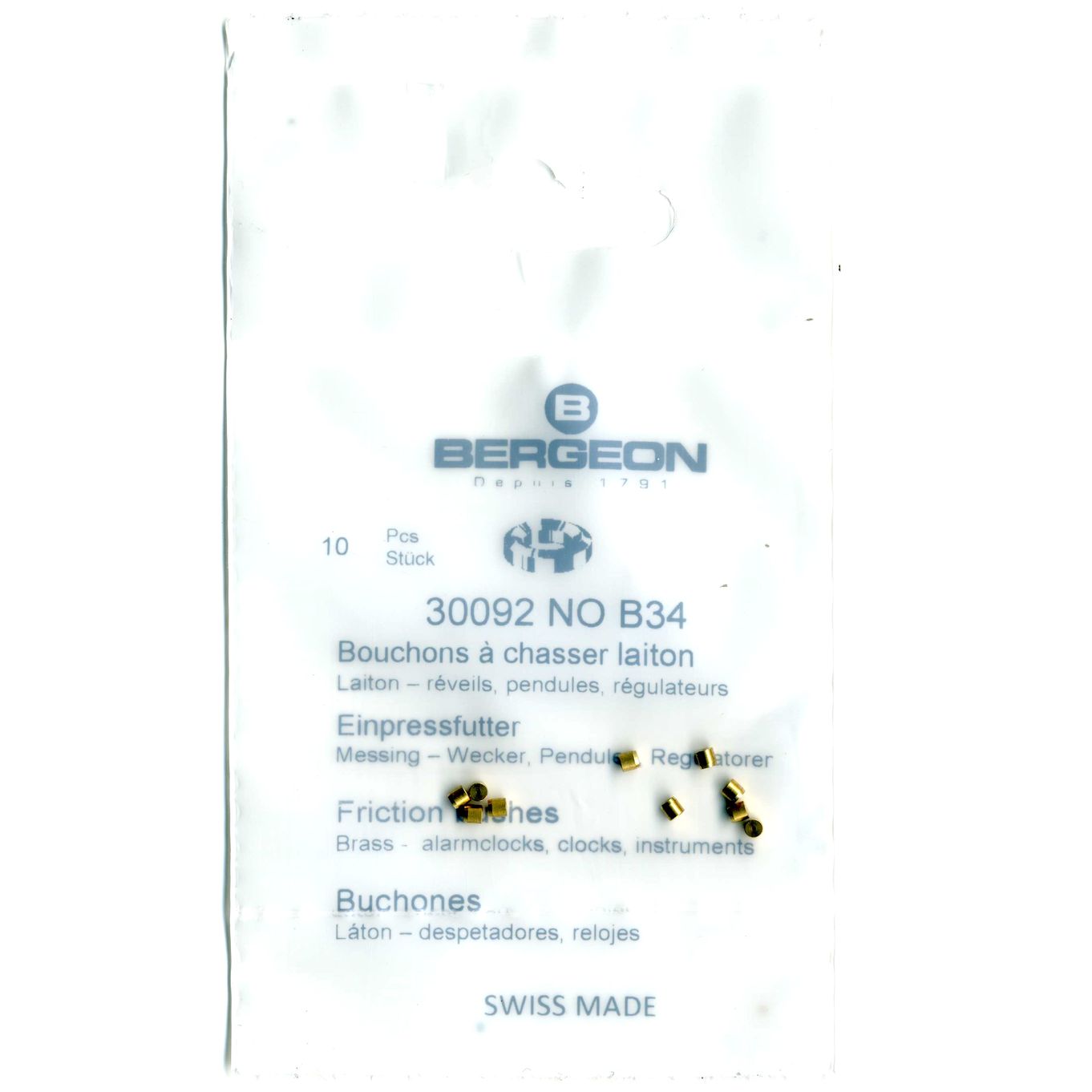 Brass Clock Bushes B34 0.45mm x 2.00mm x 2.00mm Bergeon 30092 - CB1534