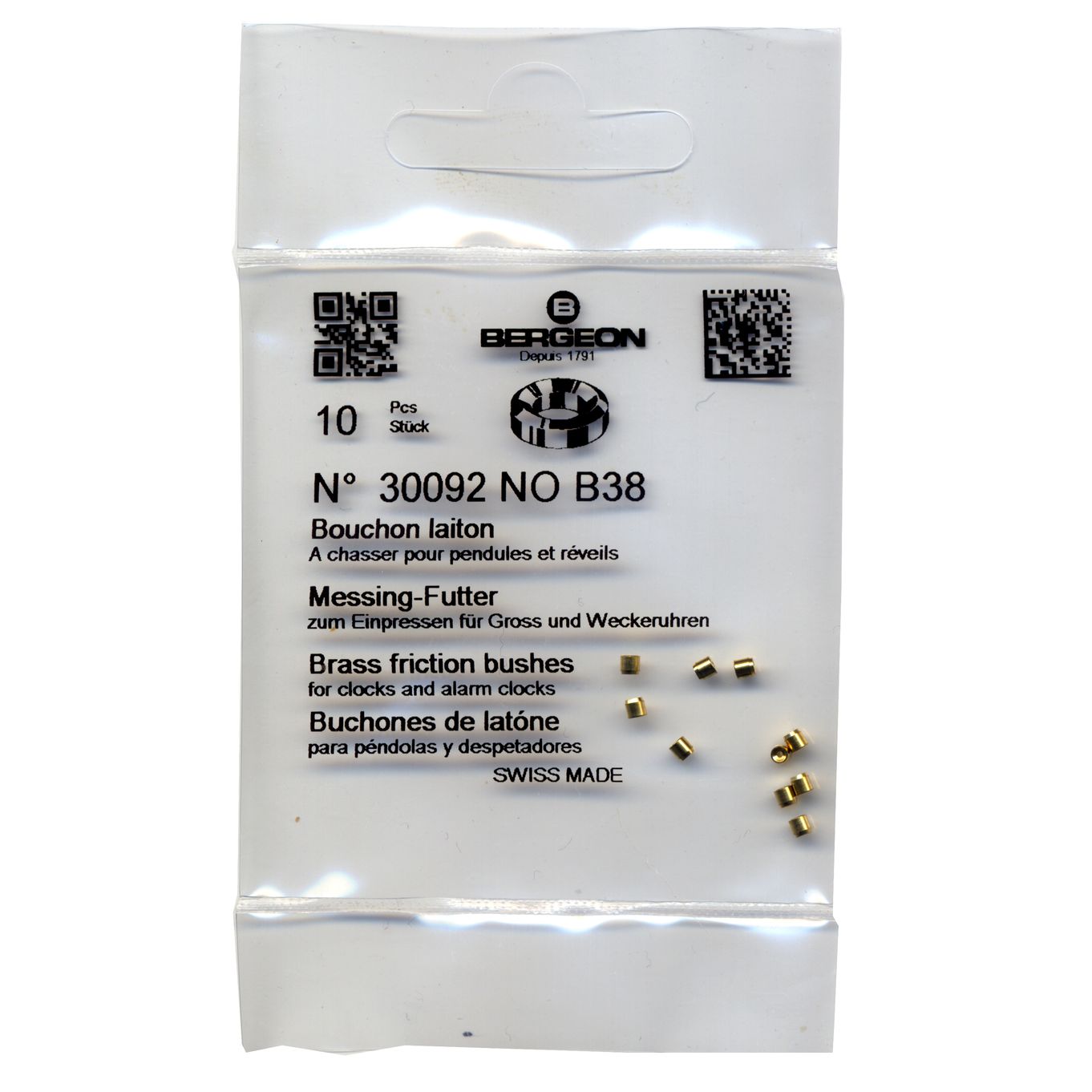 Brass Clock Bushes B38 0.65mm x 2.00mm x 2.00mm  Bergeon 30092 - CB1538