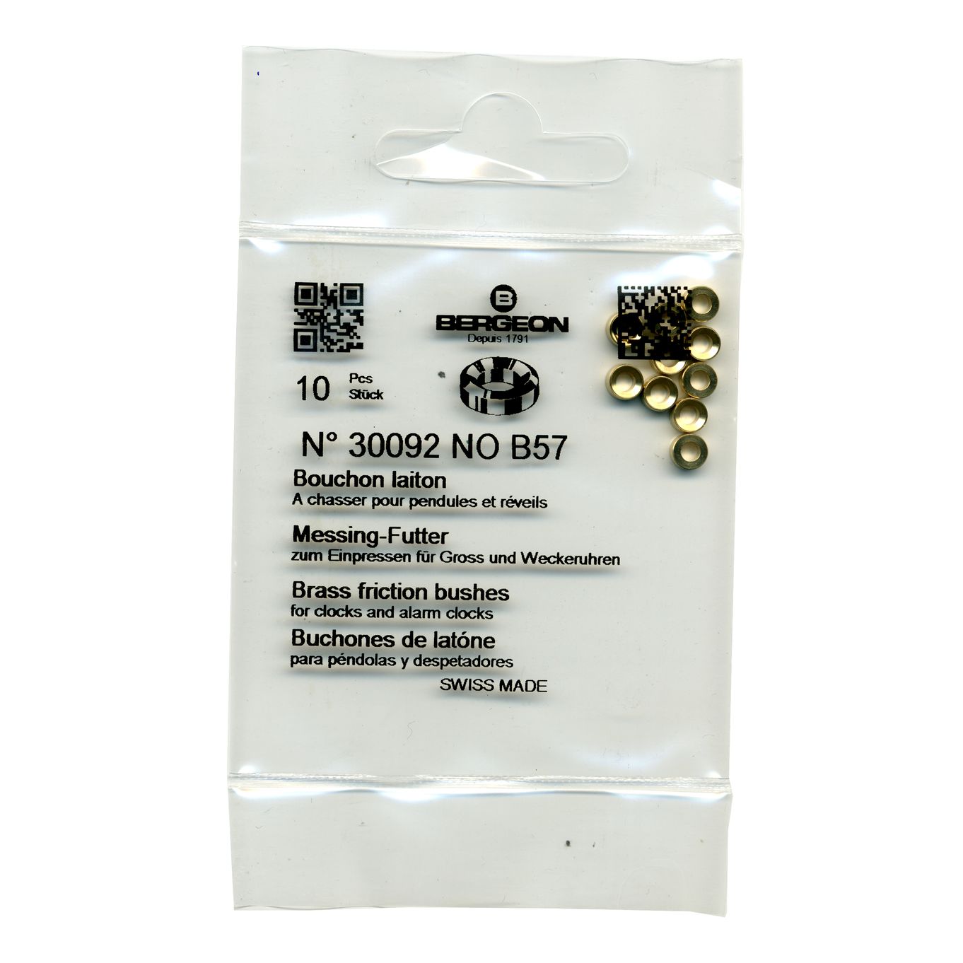 Brass Clock Bushes B57 2.40mm x 2.00mm x 4.50mm Bergeon 30092 - CB1557