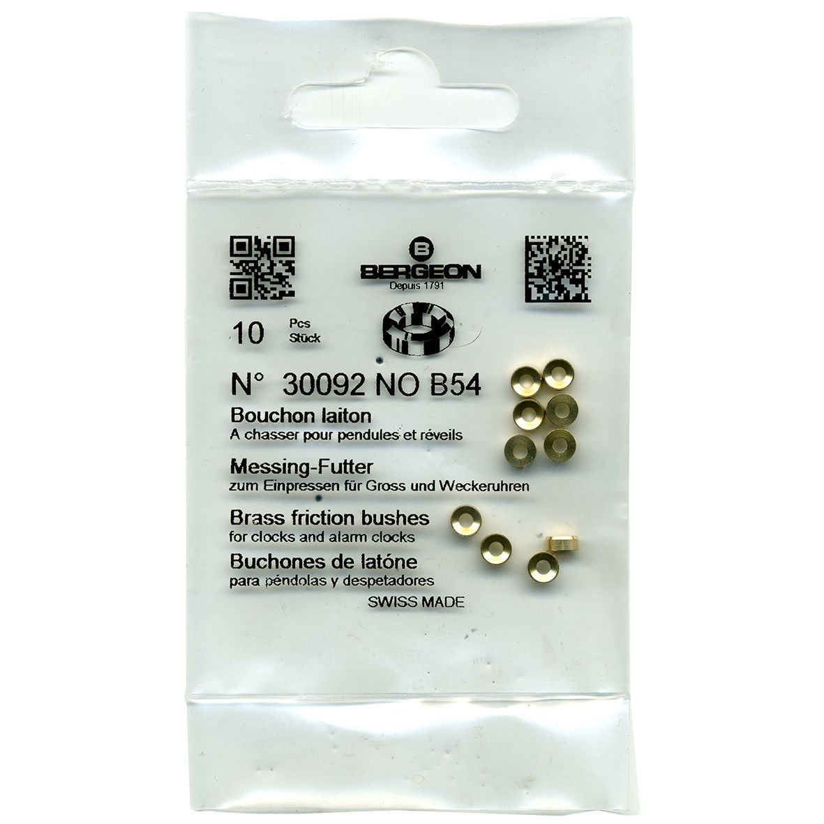 Brass Clock Bushes B54 2.00mm x 2.00mm x 4.50mm Bergeon 30092 - CB1554