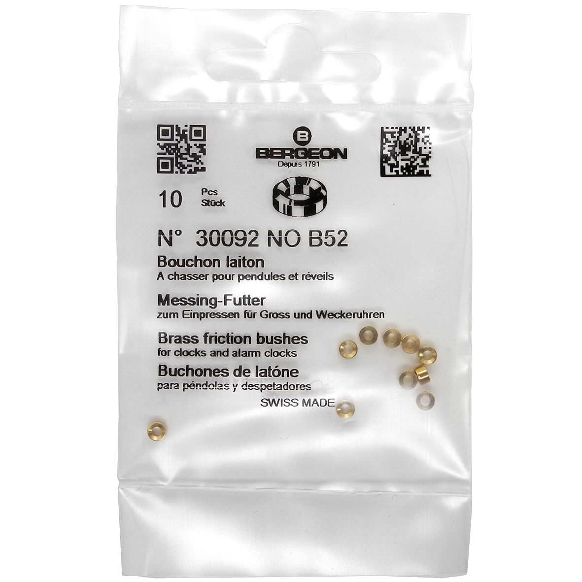 Brass Clock Bushes B52 1.80mm x 2.00mm x 3.50mm Bergeon 30092 - CB1552