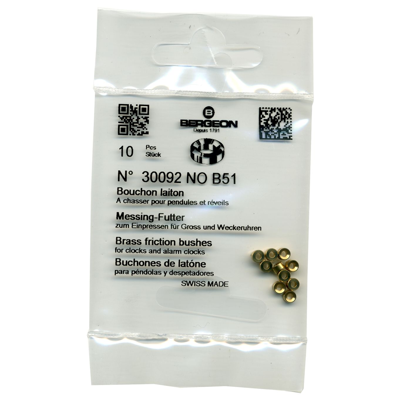 Brass Clock Bushes B51 1.70mm x 2.00mm x 3.50mm Bergeon 30092 - CB1551