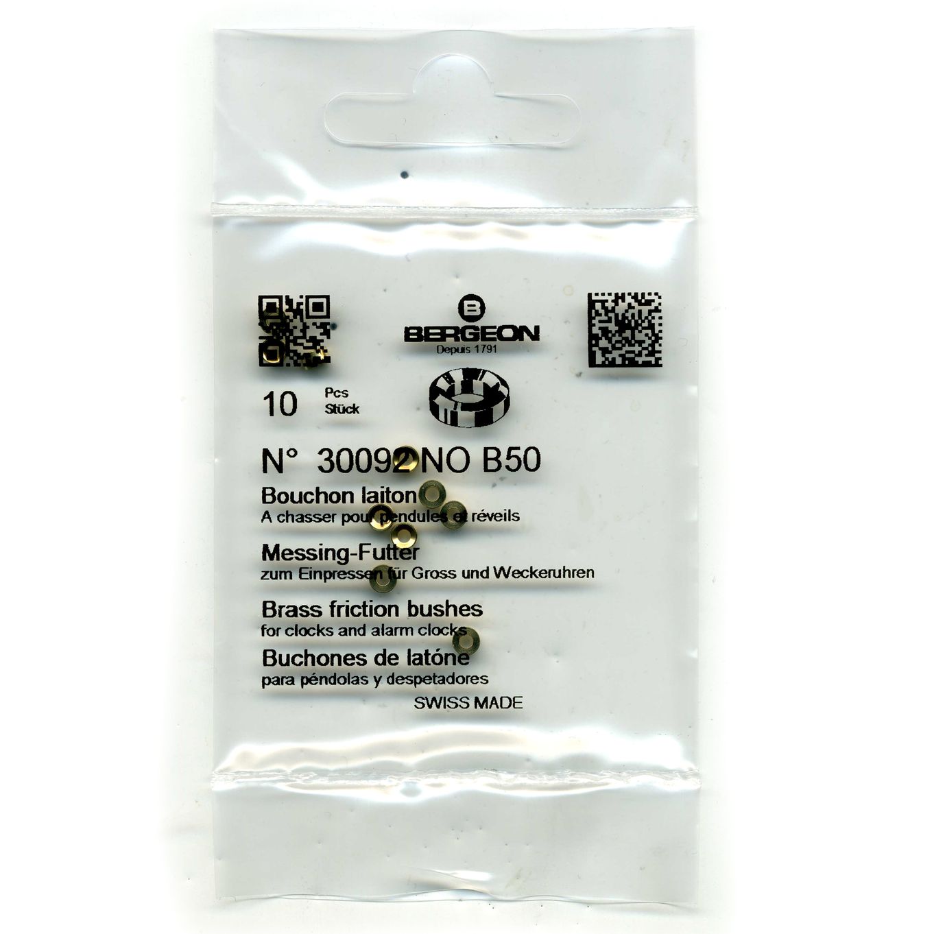 Brass Clock Bushes B50 1.65mm x 2.00mm x 3.50mm Bergeon 30092 - CB1550