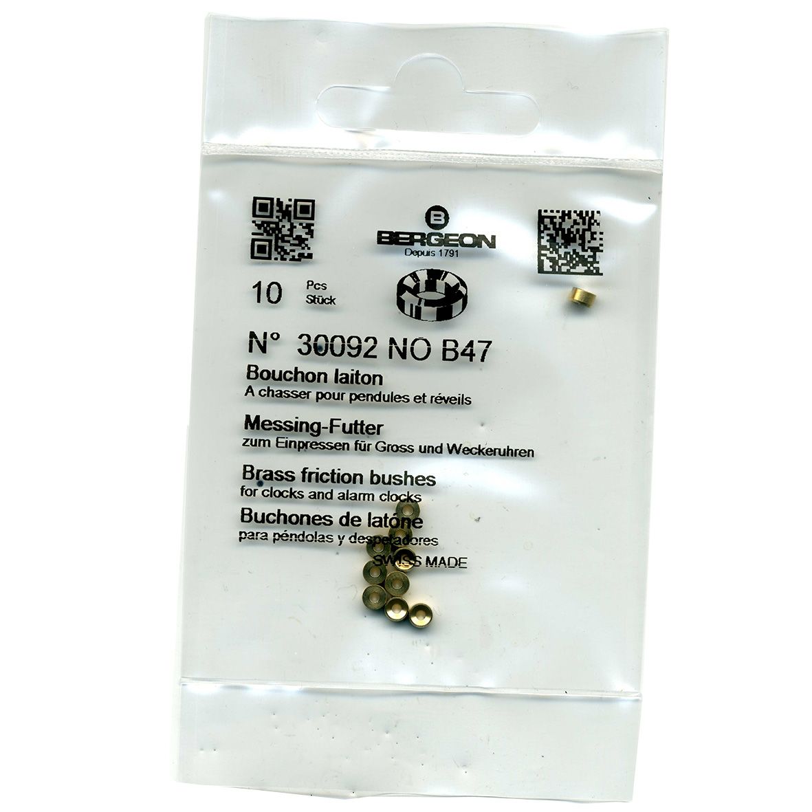 Brass Clock Bushes B47 1.40mm x 2.00mm x 3.50mm Bergeon 30092 - CB1547