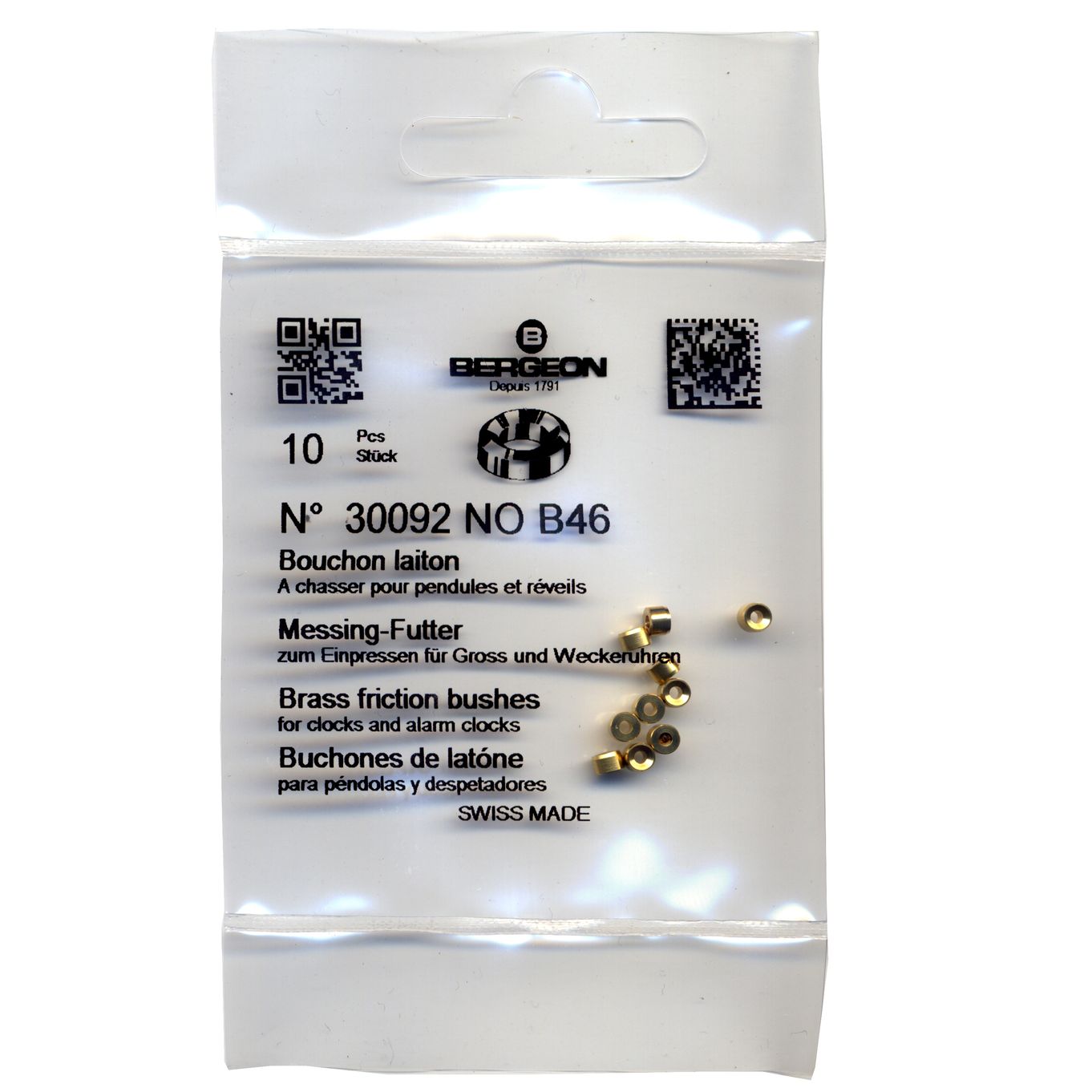 Brass Clock Bushes B46 1.30mm x 2.00mm x 3.00mm Bergeon 30092 - CB1546