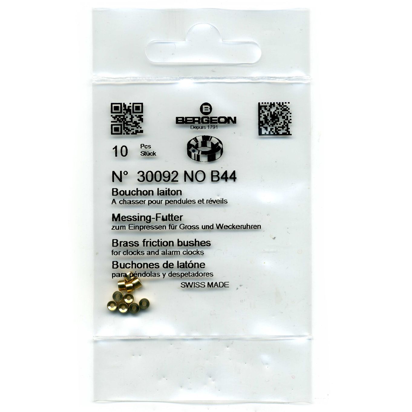 Brass Clock Bushes B44 1.20mm x 2.00mm x 3.00mm Bergeon 30092 - CB1544