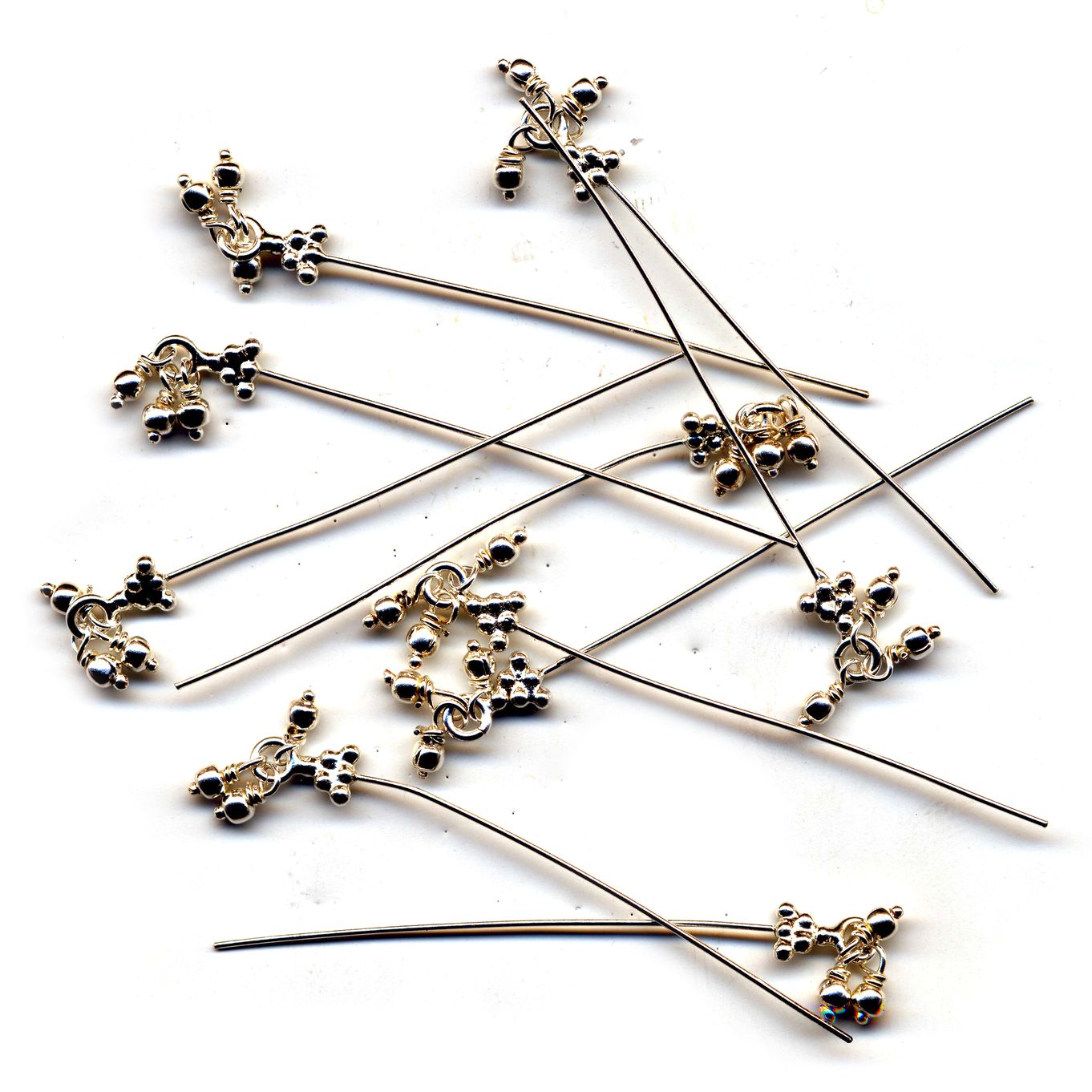 Silver Pyramid Head Pins w/ Drop Beads (10) - FH1609