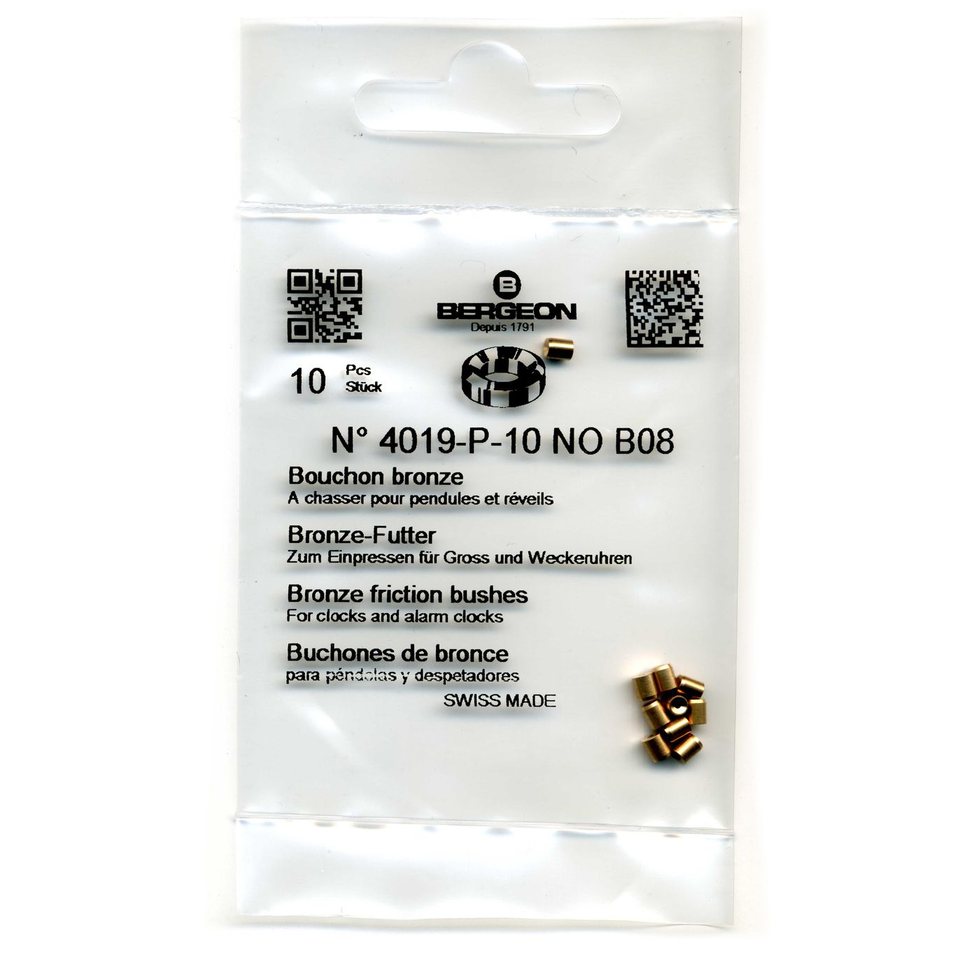 Bronze Clock Bushes B08 0.80mm x 3.00mm x 2.50mm Bergeon 4019 - CB188