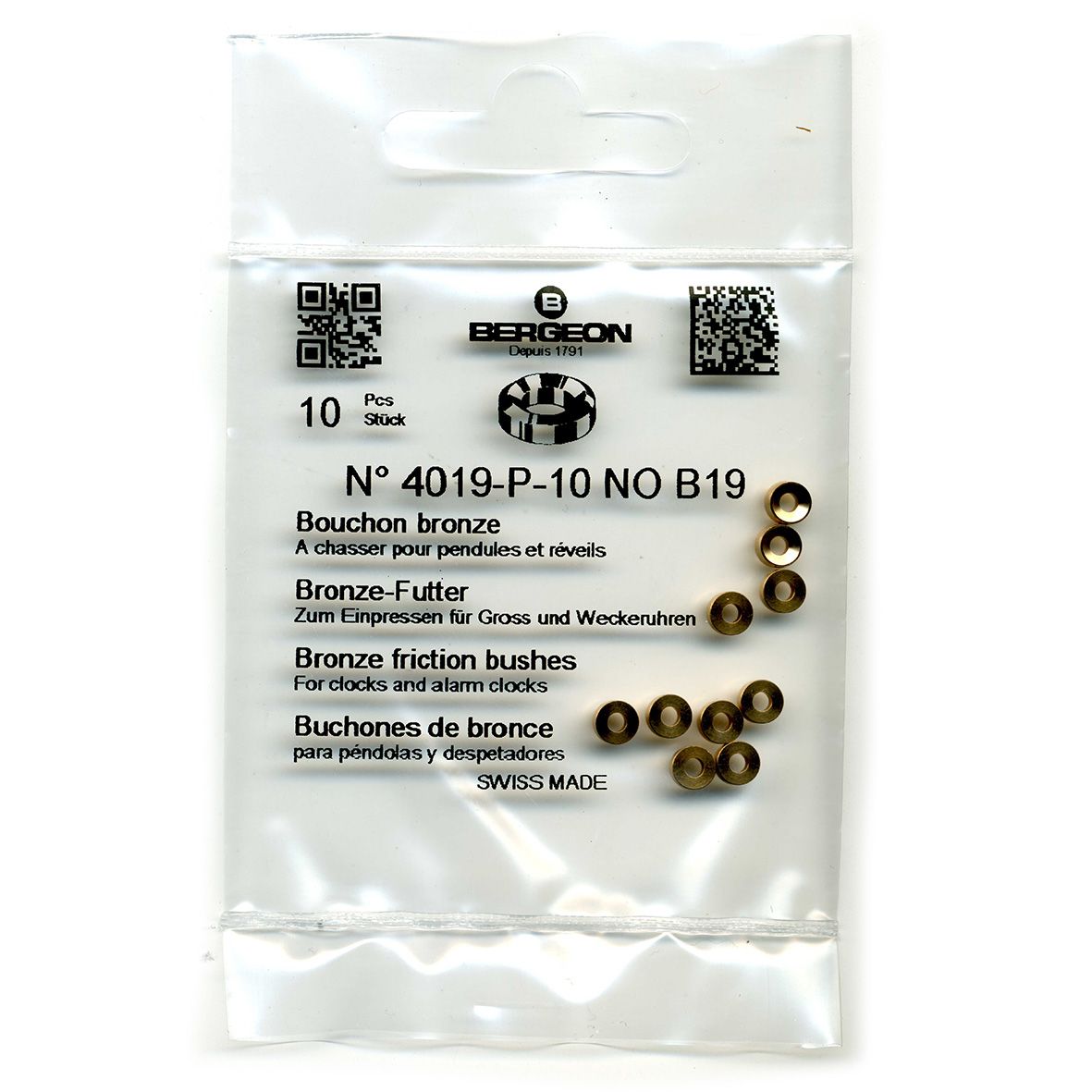 Bronze Clock Bushes B19 2.00mm x 1.50mm x 4.50mm  Bergeon 4019 - CB1819