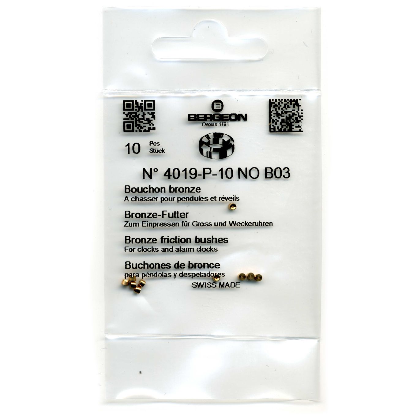 Bronze Clock Bushes B03 0.60mm x 1.50mm x 2.00mm Bergeon 4019 - CB183