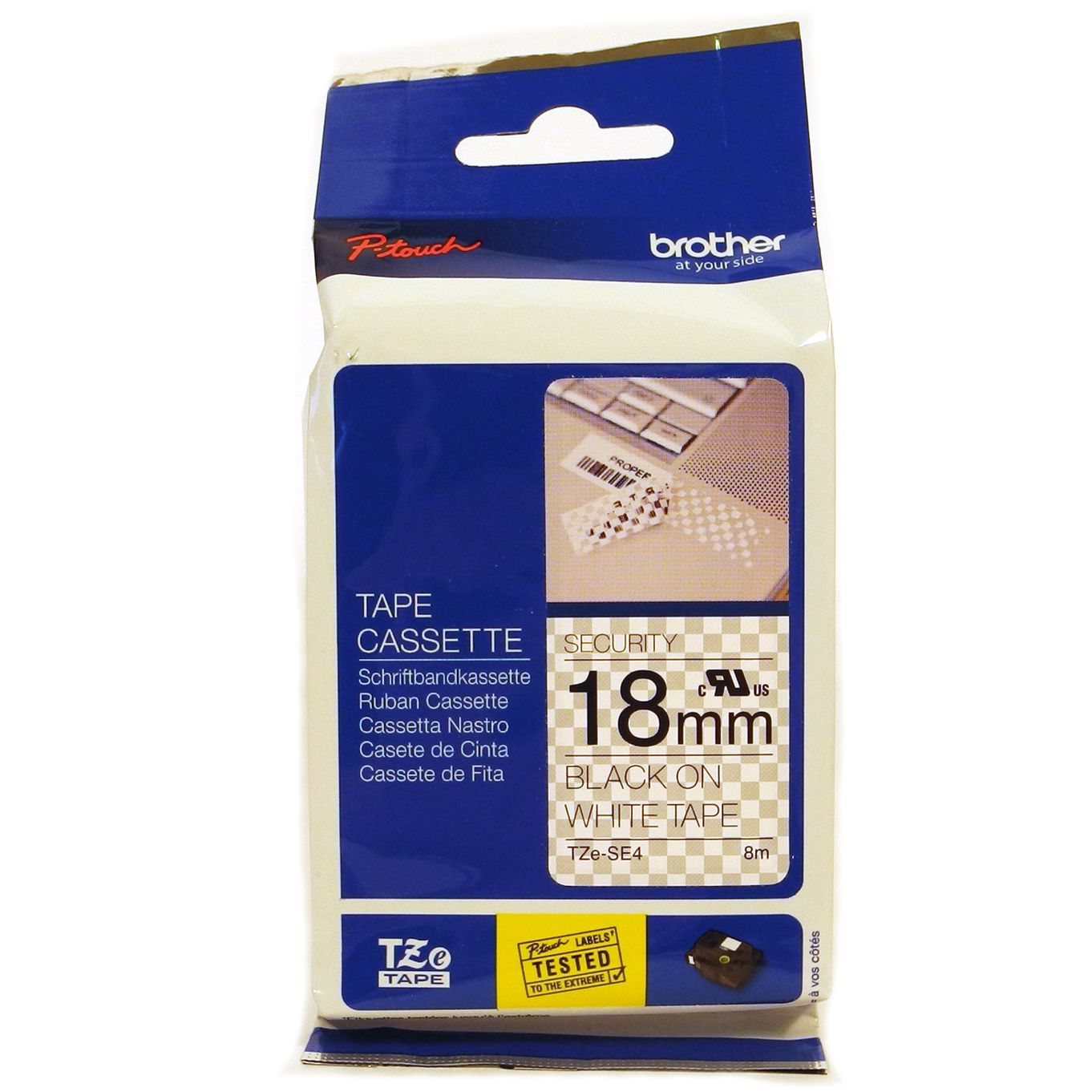 24mm Black on White (Security Tape) Brother P-Touch Tape TZe-SE4 - HTZSE4