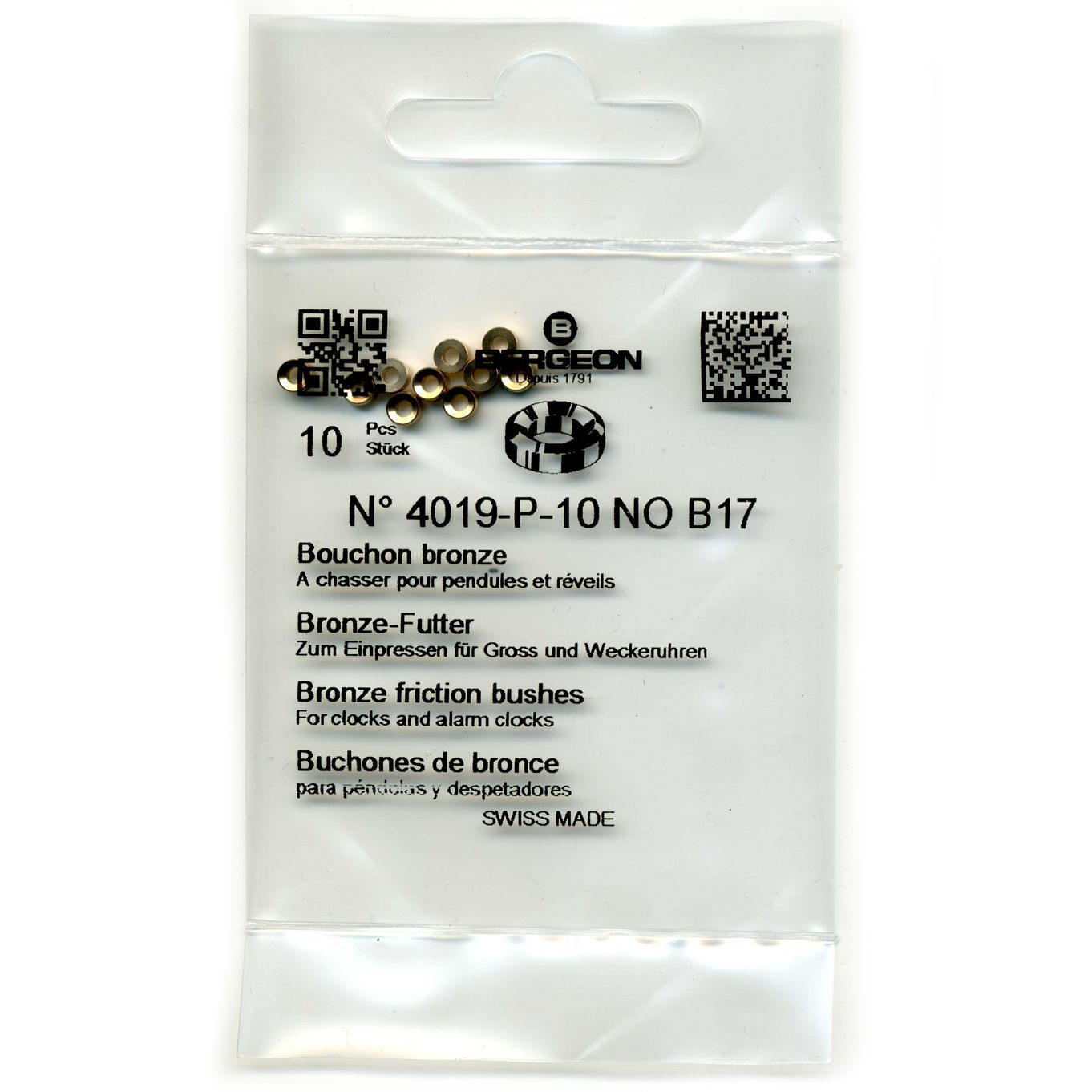 Bronze Clock Bushes B17 1.75mm x 1.50mm x 3.50mm Bergeon 4019 - CB1817