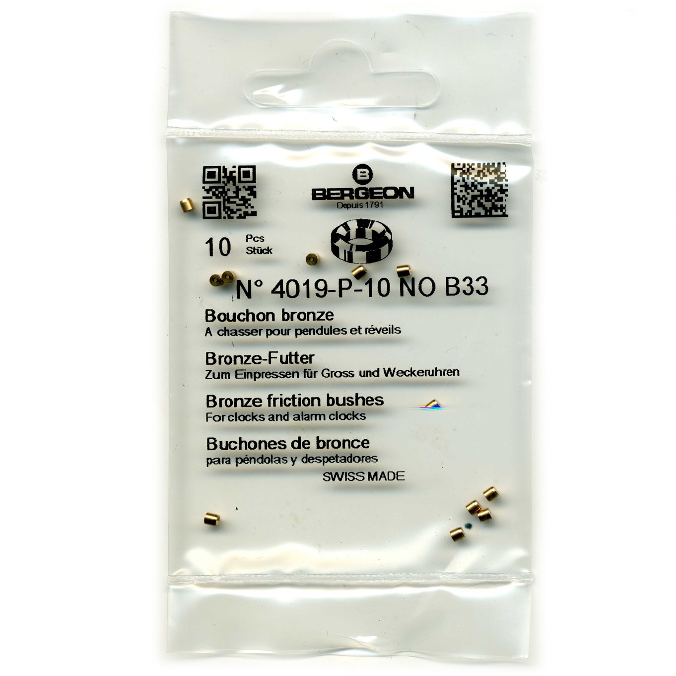 Bronze Clock Bushes B33 0.40mm x 2.00mm x 2.00mm  Bergeon 4019 - CB1833