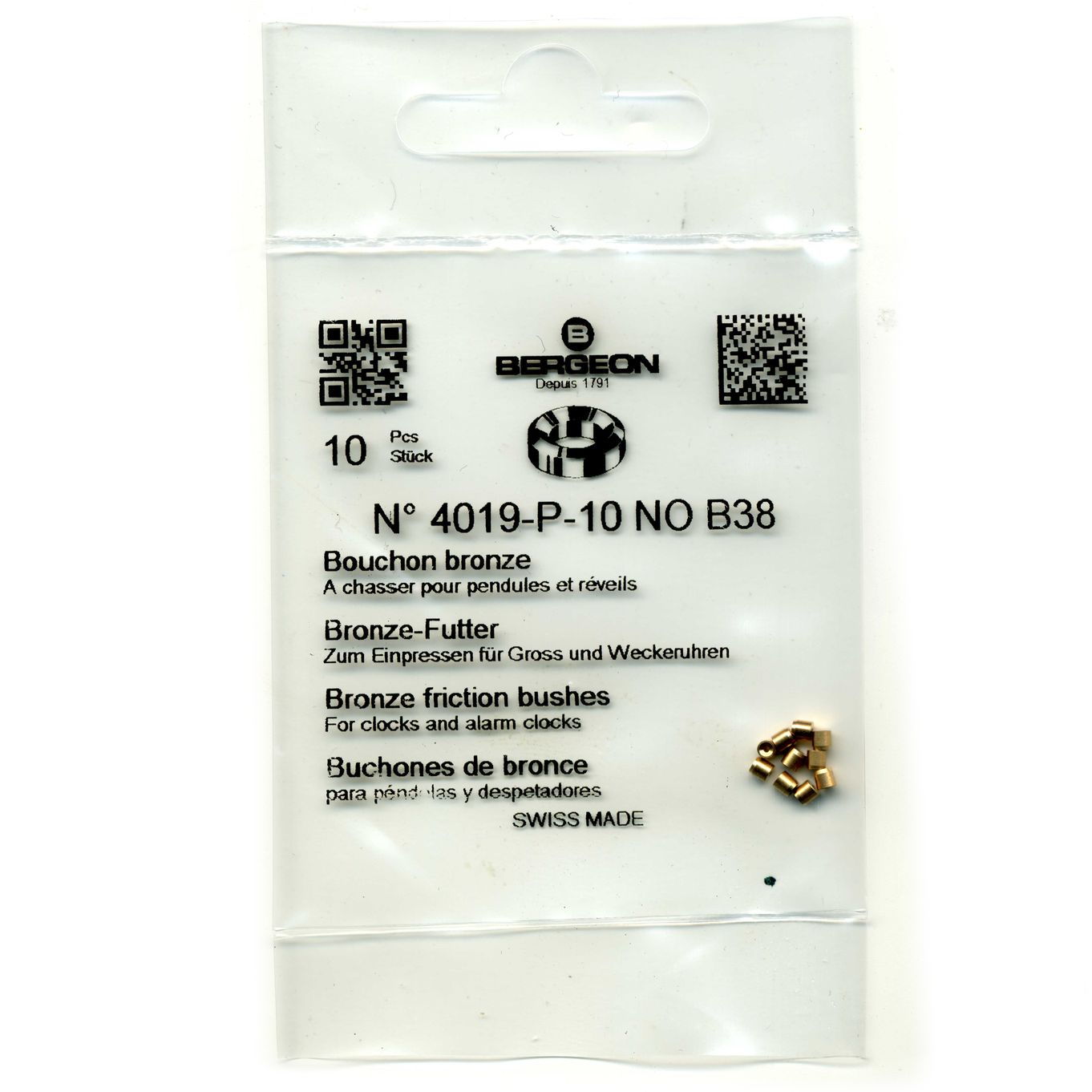 Bronze Clock Bushes B38 0.65mm x 2.00mm x 2.00mm Bergeon 4019 - CB1838