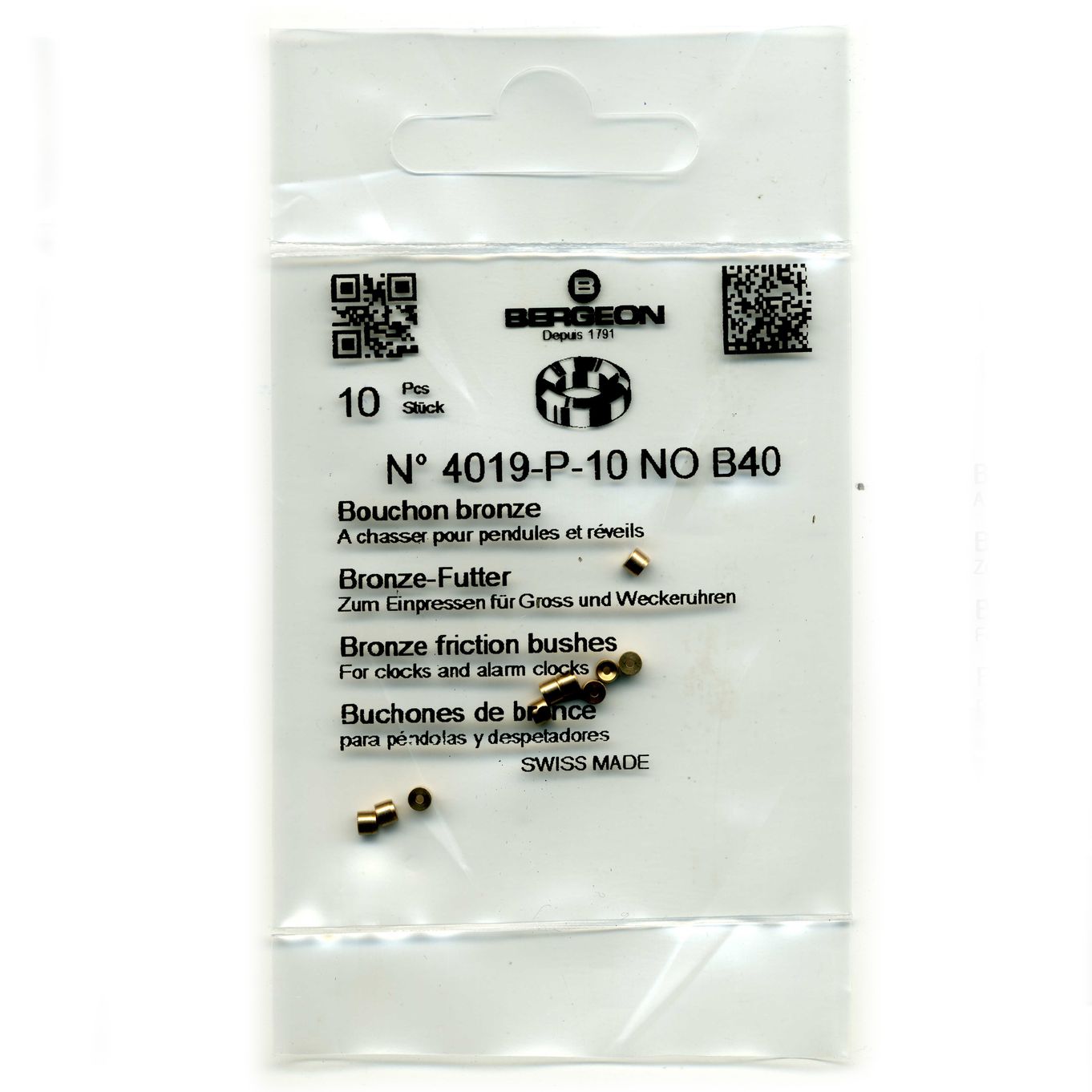 Bronze Clock Bushes B40 0.85mm x 2.00mm x 2.50mm Bergeon 4019 - CB1840