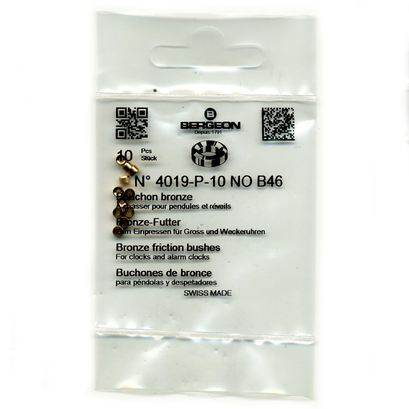 Bronze Clock Bushes B46 1.30mm x 2.00mm x 3.00mm Bergeon 4019 - CB1846