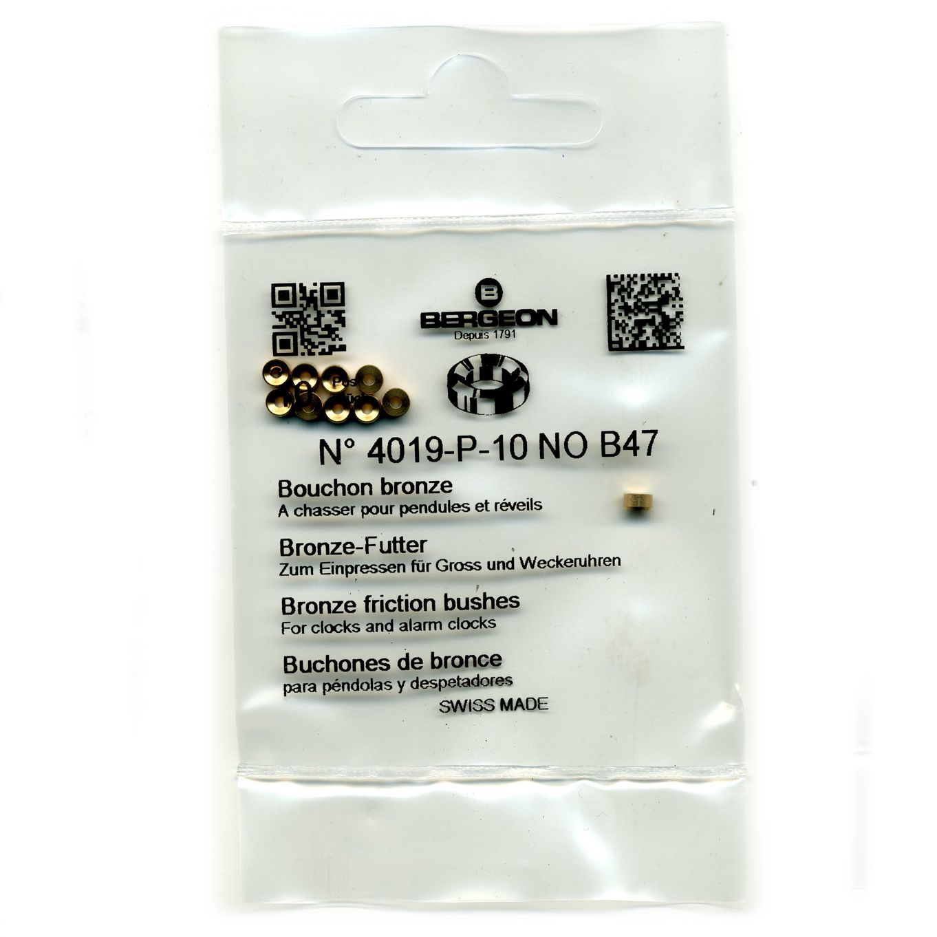 Bronze Clock Bushes B47 1.40mm x 2.00mm x 3.50mm Bergeon 4019 - CB1847