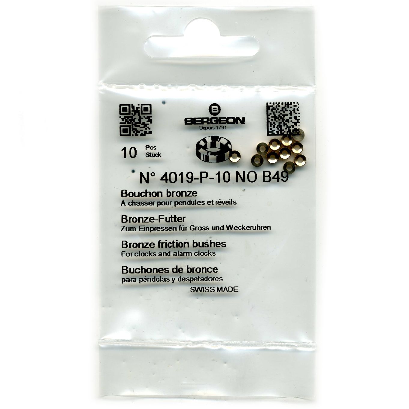 Bronze Clock Bushes B49 1.60mm x 1.50mm x 3.50mm Bergeon 4019 - CB1849