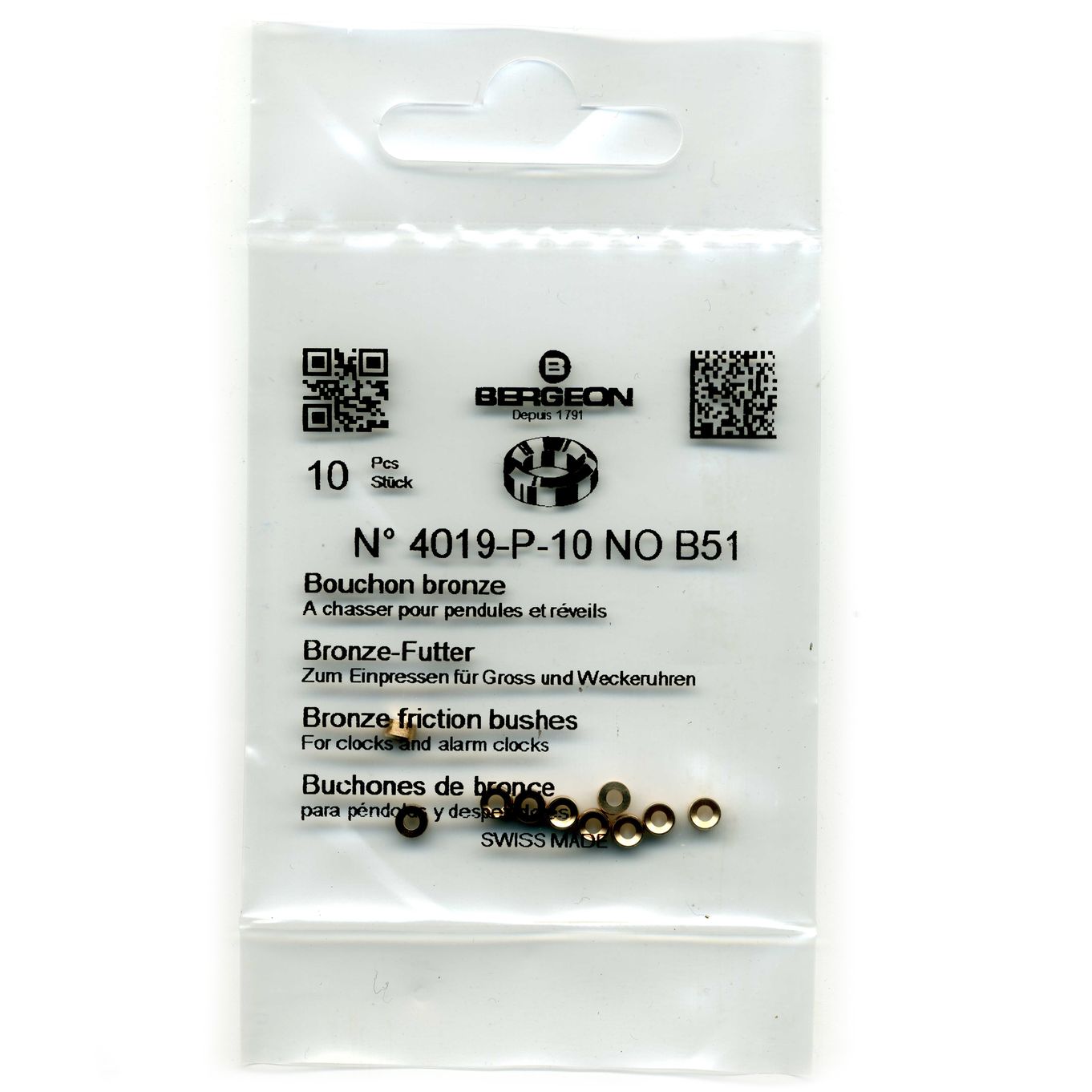 Bronze Clock Bushes B51 1.70mm x 2.00mm x 3.50mm Bergeon 4019 - CB1851