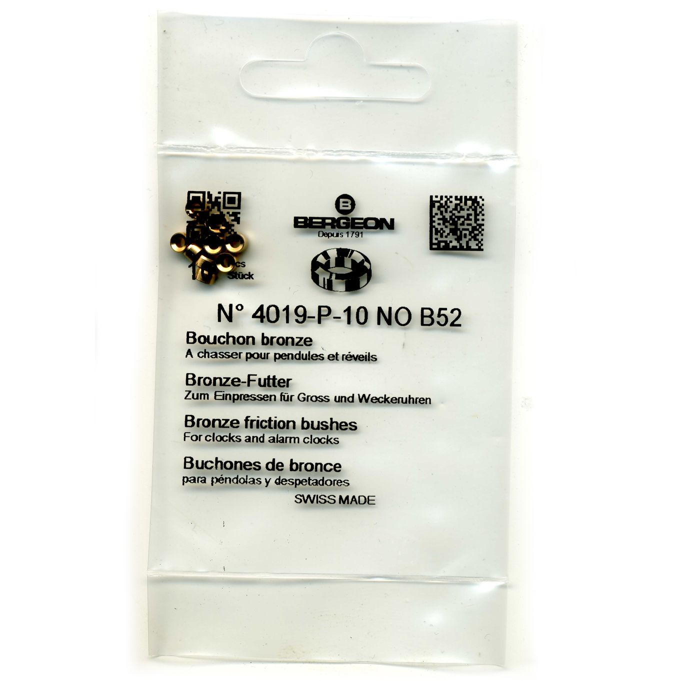 Bronze Clock Bushes B52 1.80mm x 2.00mm x 3.50mm Bergeon 4019 - CB1852