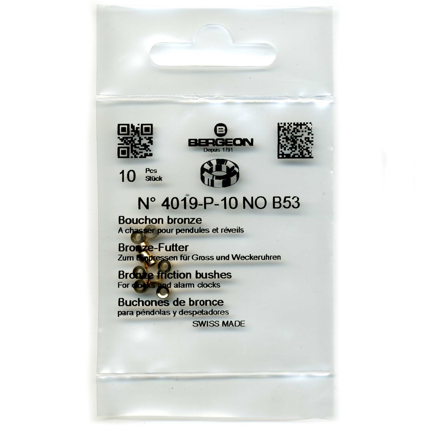 Bronze Clock Bushes B53 1.90mm x 2.00mm x 3.50mm Bergeon 4019 - CB1853