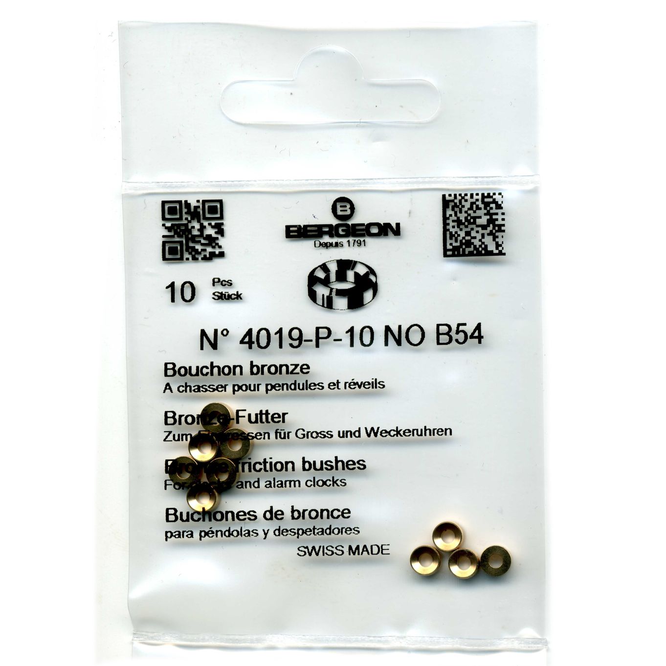 Bronze Clock Bushes B54 2.00mm x 2.00mm x 4.50mm Bergeon 4019 - CB1854