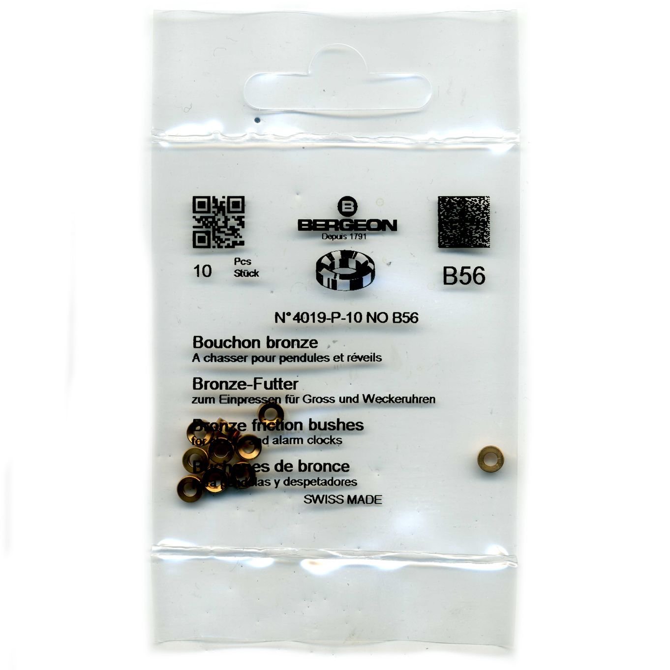 Bronze Clock Bushes B56 2.25mm x 2.00mm x 4.50mm Bergeon 4019 - CB1856