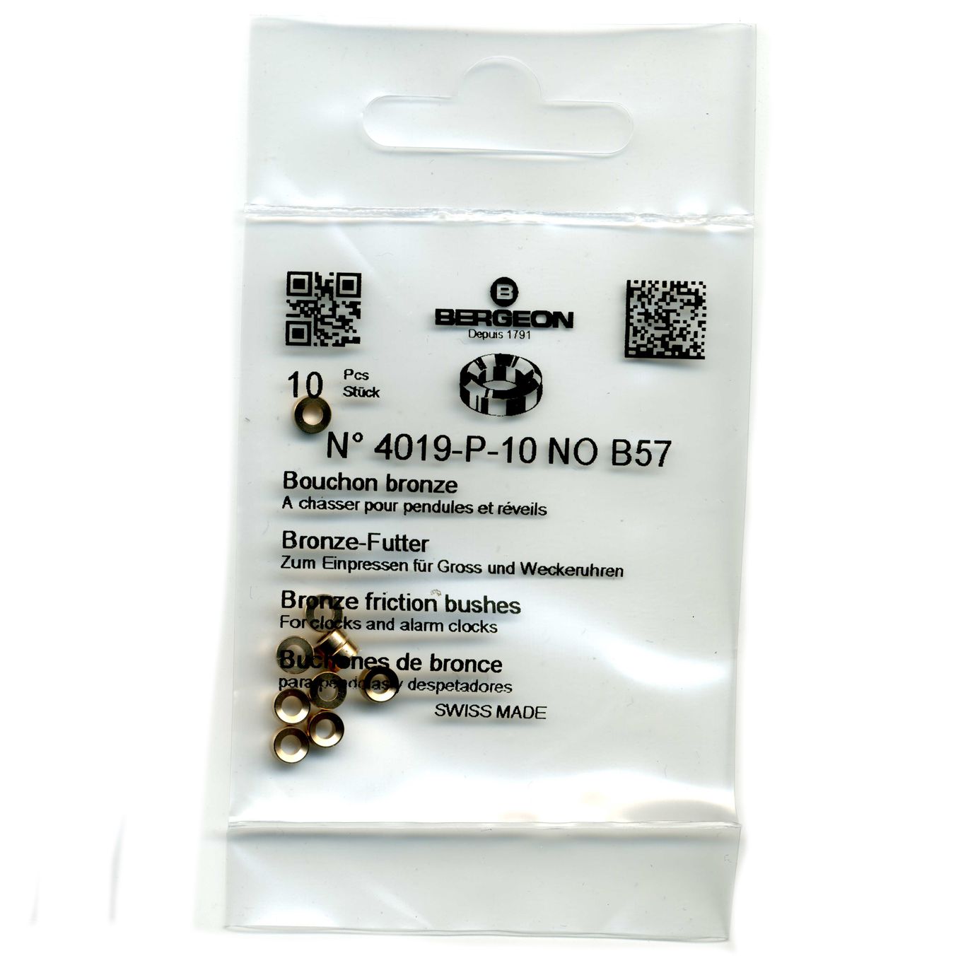 Bronze Clock Bushes B57 2.40mm x 2.00mm x 4.50mm Bergeon 4019 - CB1857