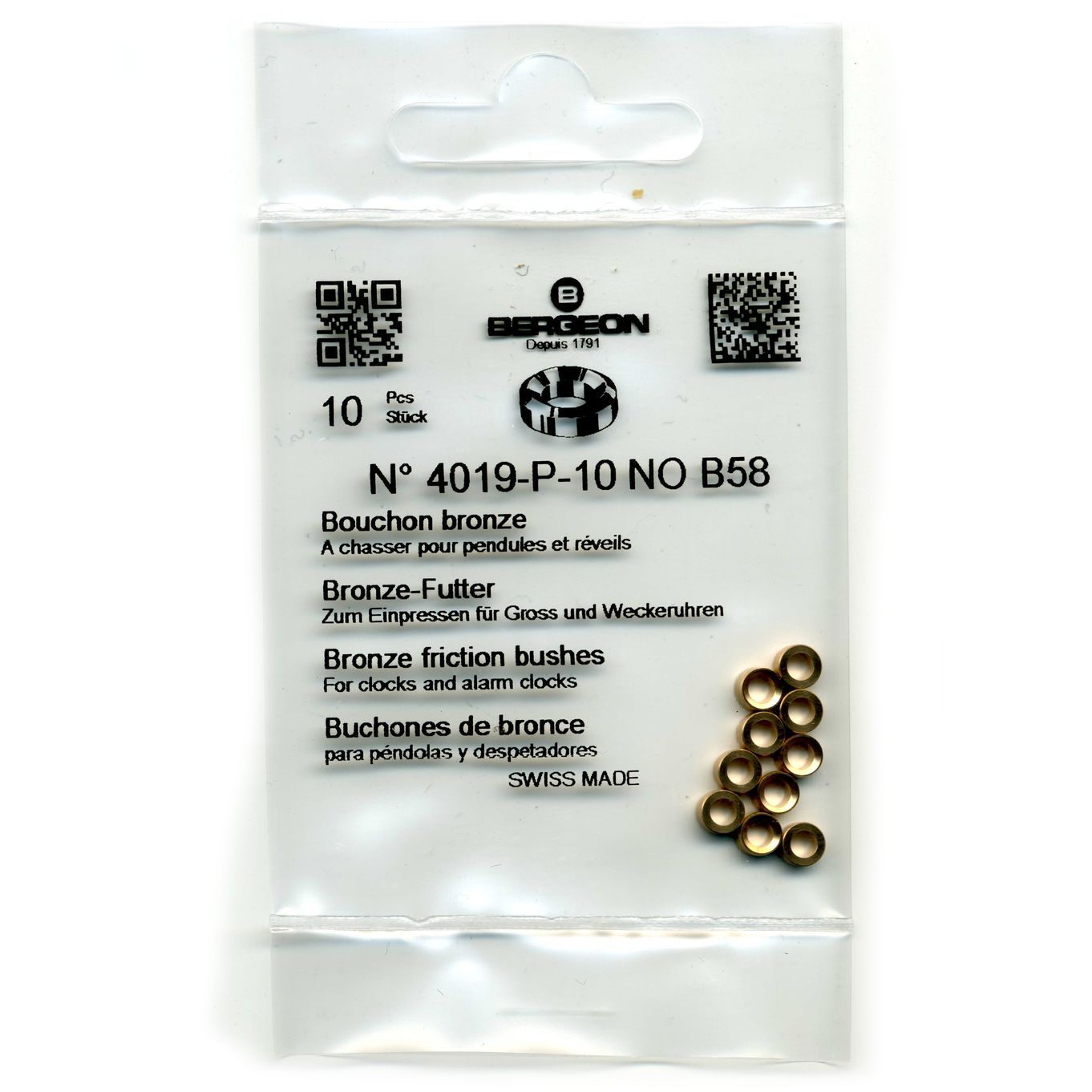 Bronze Clock Bushes B58 2.75mm x 2.00mm x 4.50mm Bergeon 4019 - CB1858