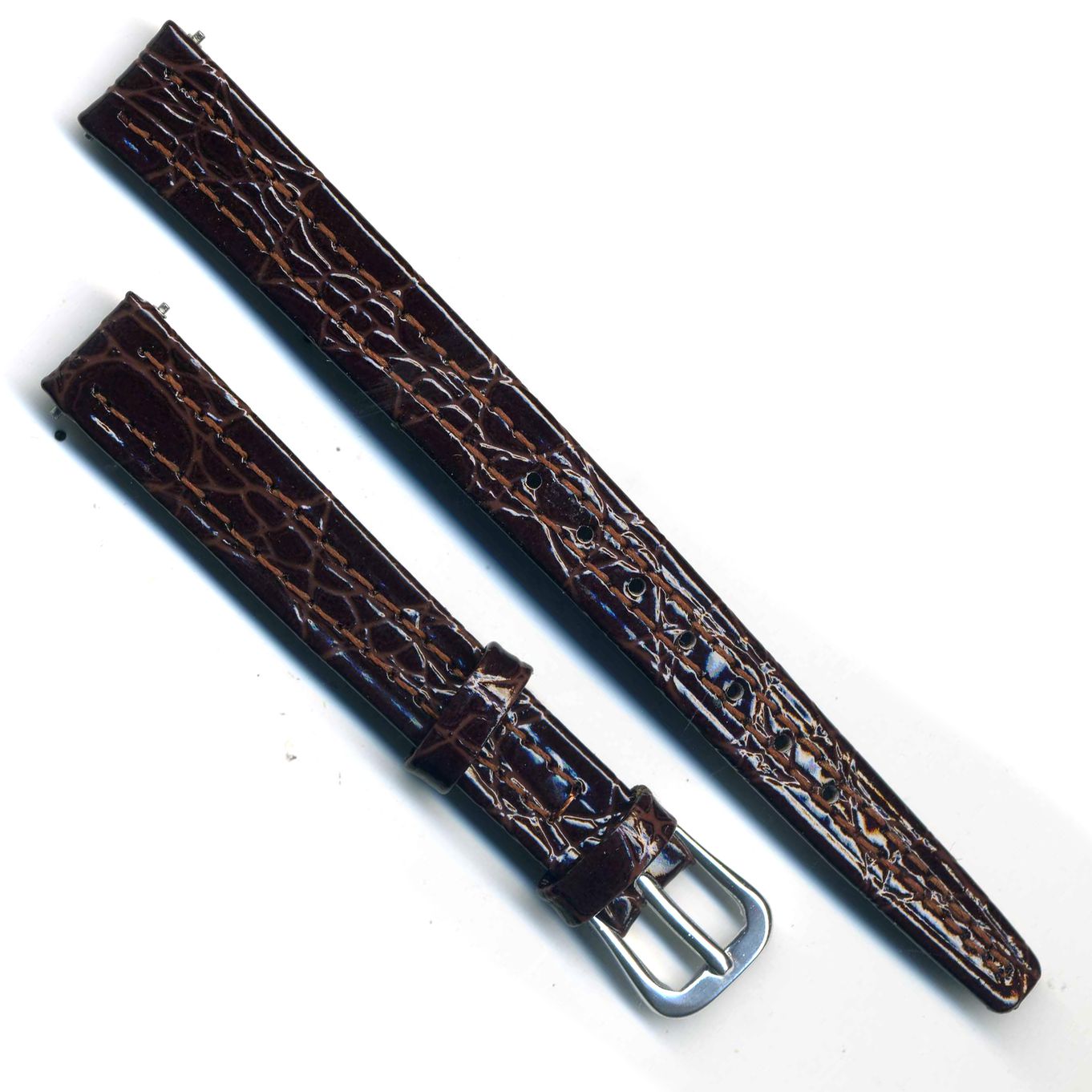 Watch Strap Crocodile Grain Brown 10mm Chrome - B460C
