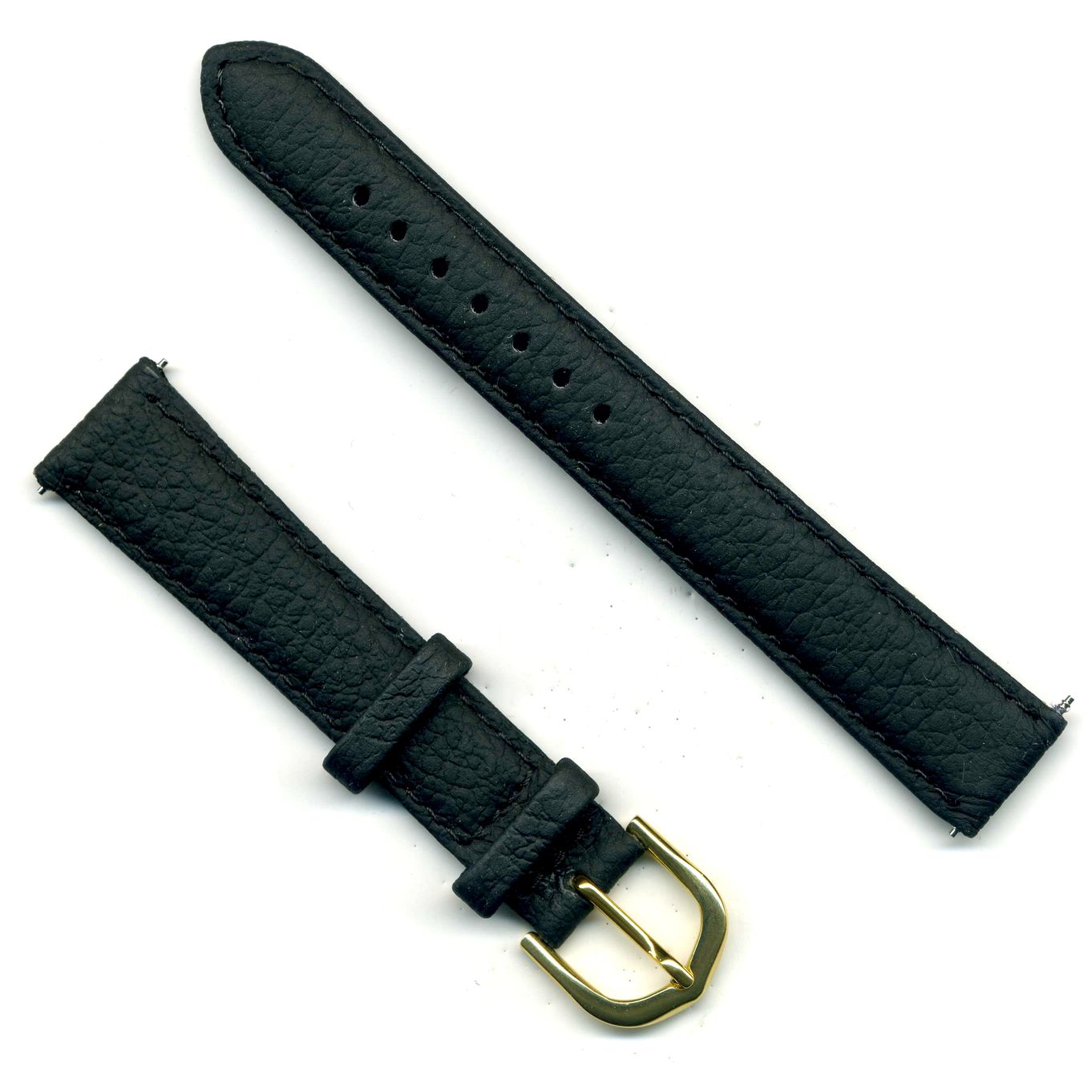 Watch Strap Black Padded Leather 16mm Gilt - B525G
